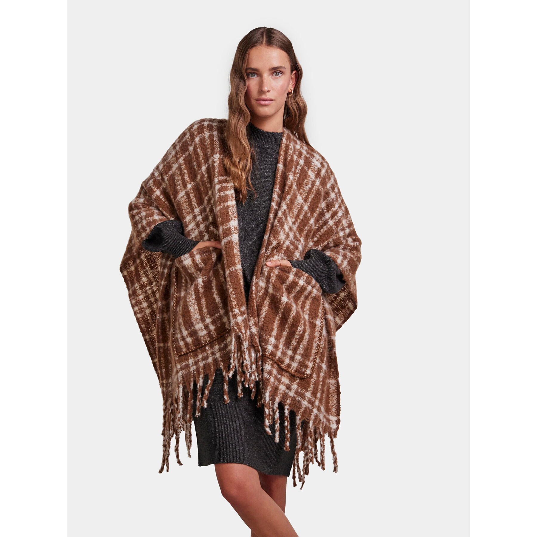 Pieces Пончо Pcariana 17130180 Кафяв Oversize - Pepit.bg