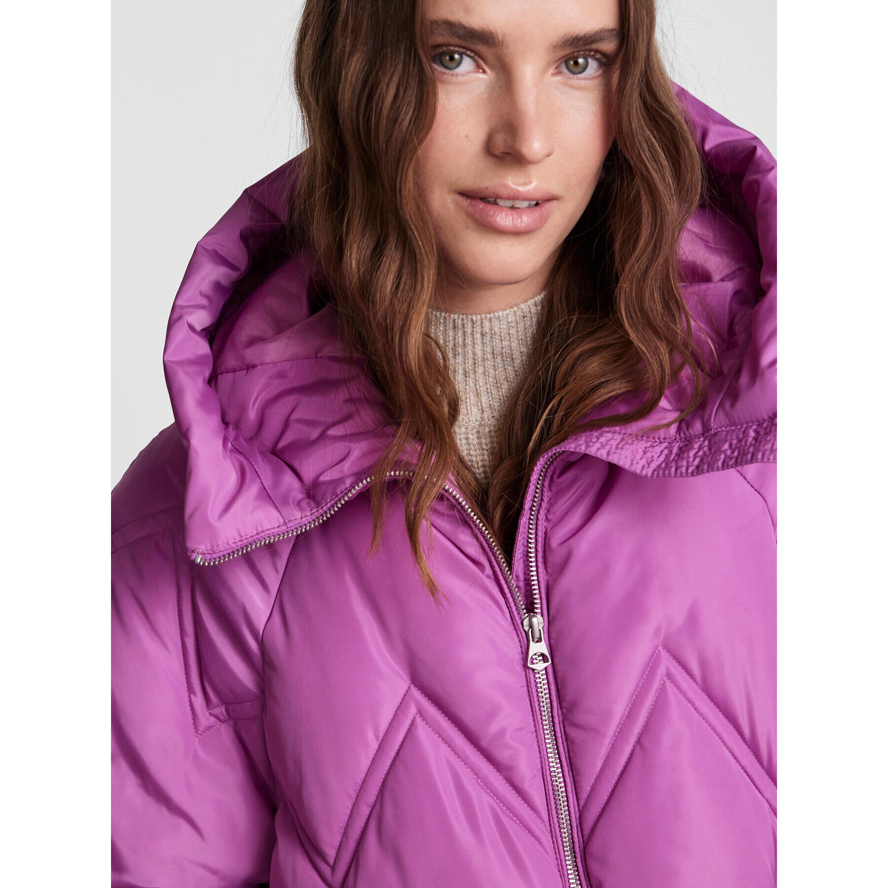 Pieces Пухено яке 17141597 Розов Loose Fit - Pepit.bg