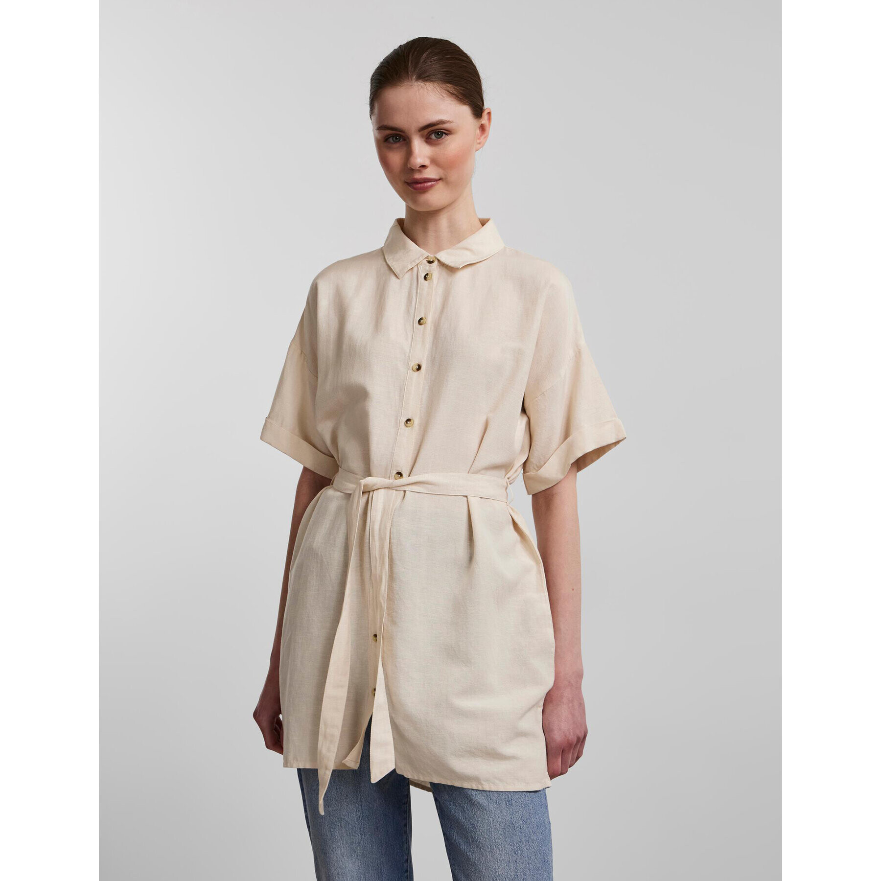 Pieces Рокля тип риза Sunna 17126580 Бежов Regular Fit - Pepit.bg