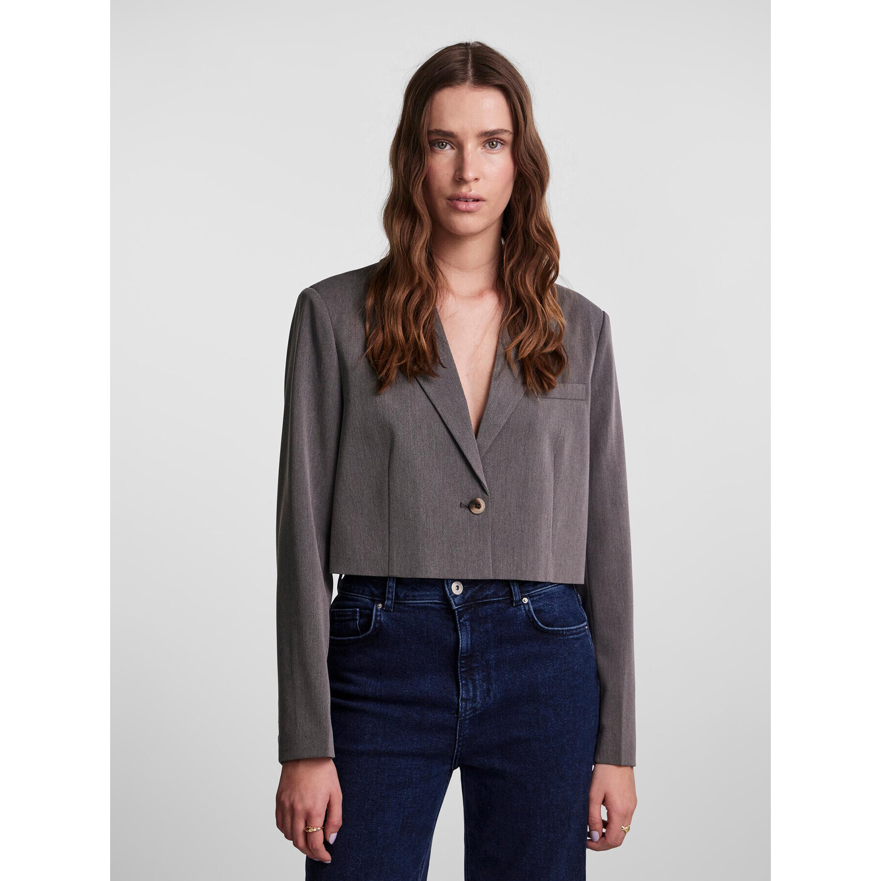 Pieces Сако 17141850 Сив Cropped Fit - Pepit.bg