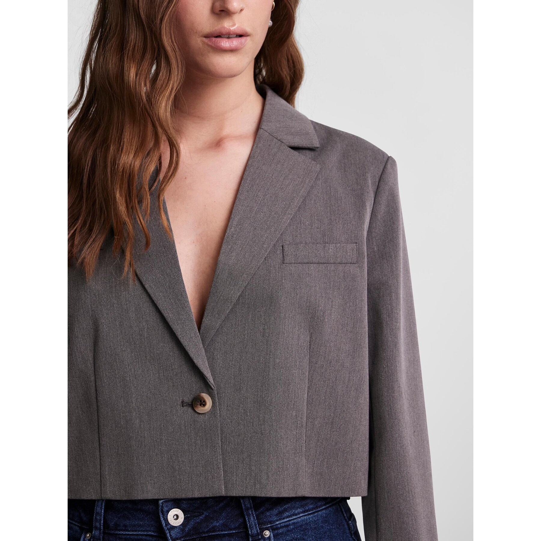 Pieces Сако 17141850 Сив Cropped Fit - Pepit.bg