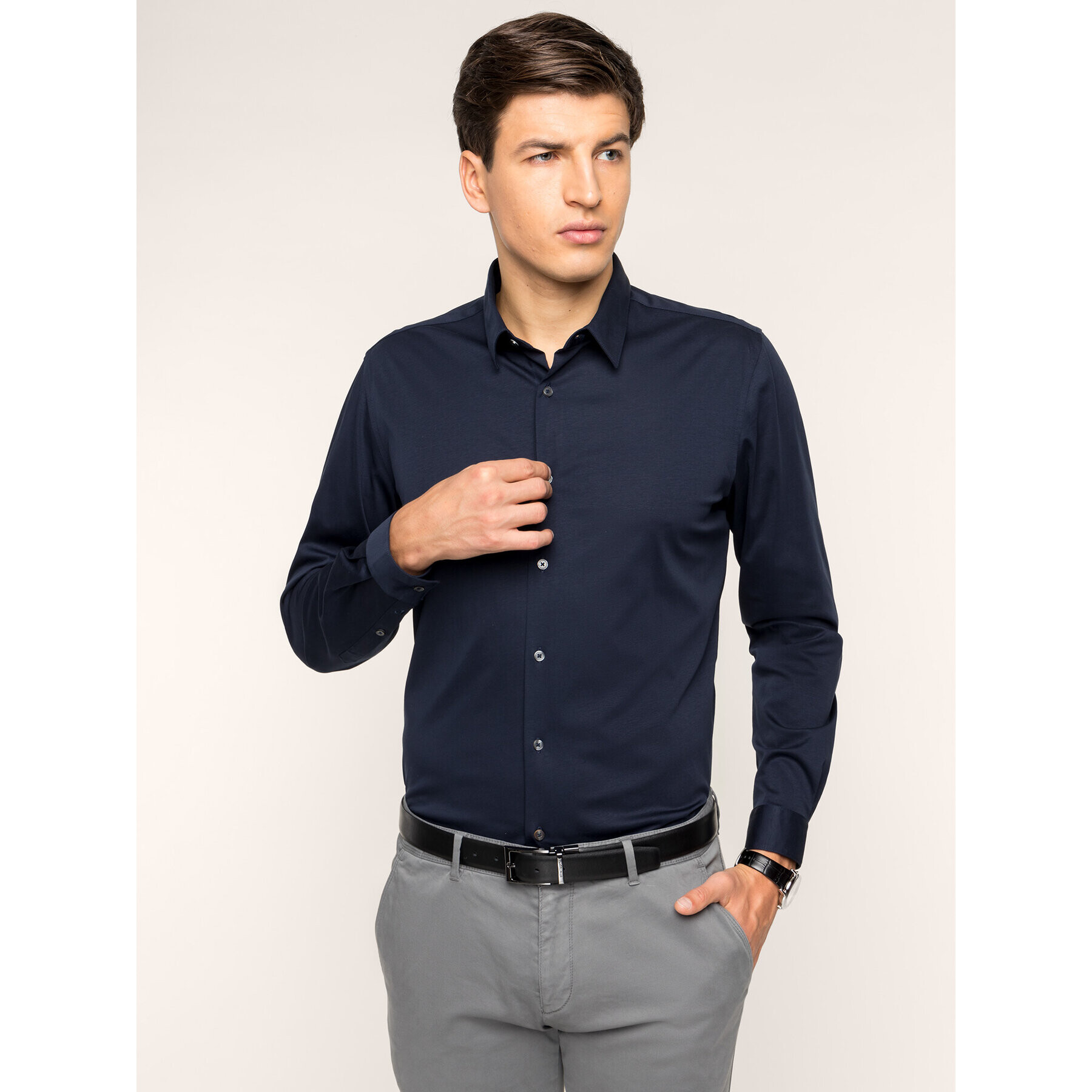 Pierre Cardin Риза 8800/000/26880 Тъмносин Slim Fit - Pepit.bg