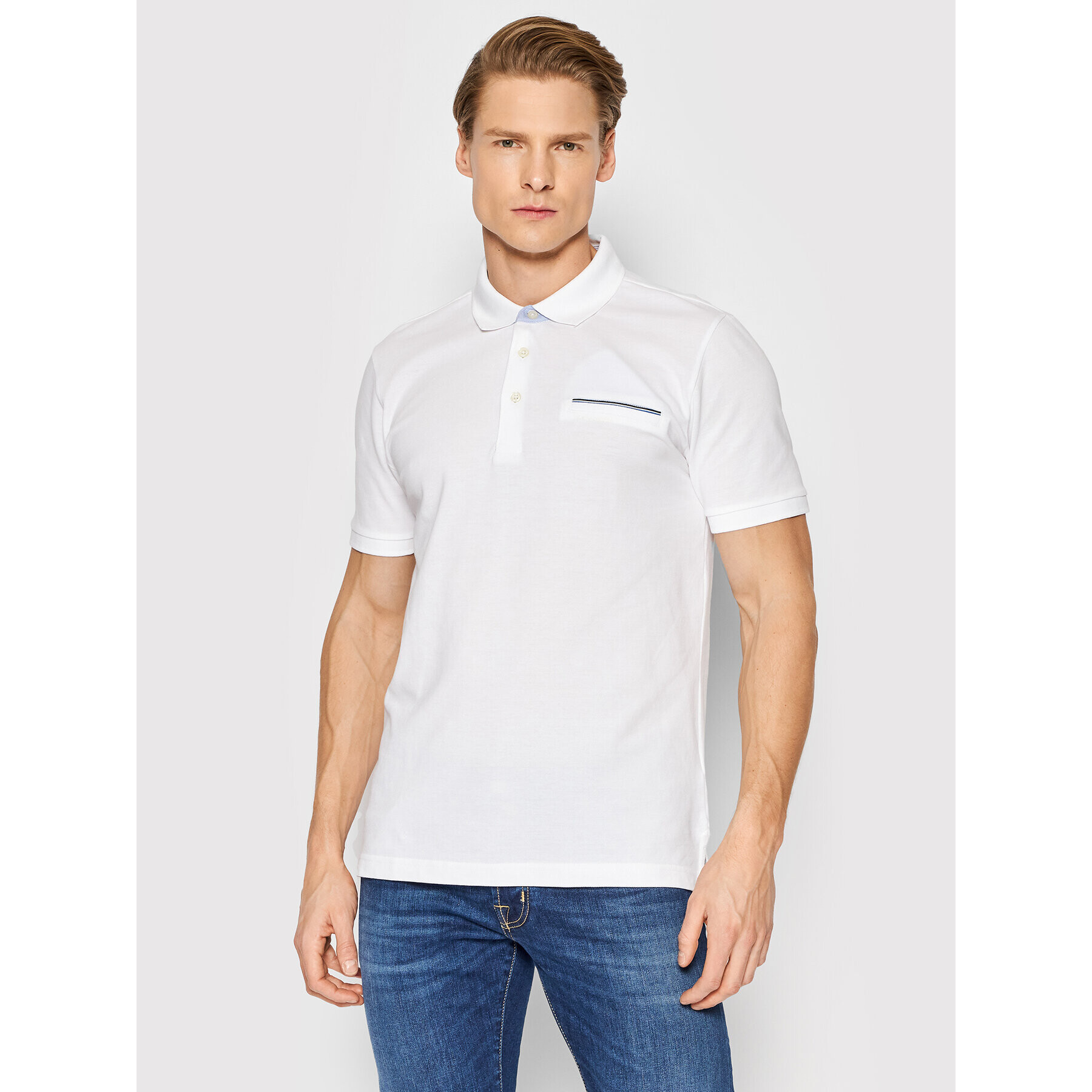 Pierre Cardin Тениска с яка и копчета 20004/000/2000 Бял Regular Fit - Pepit.bg