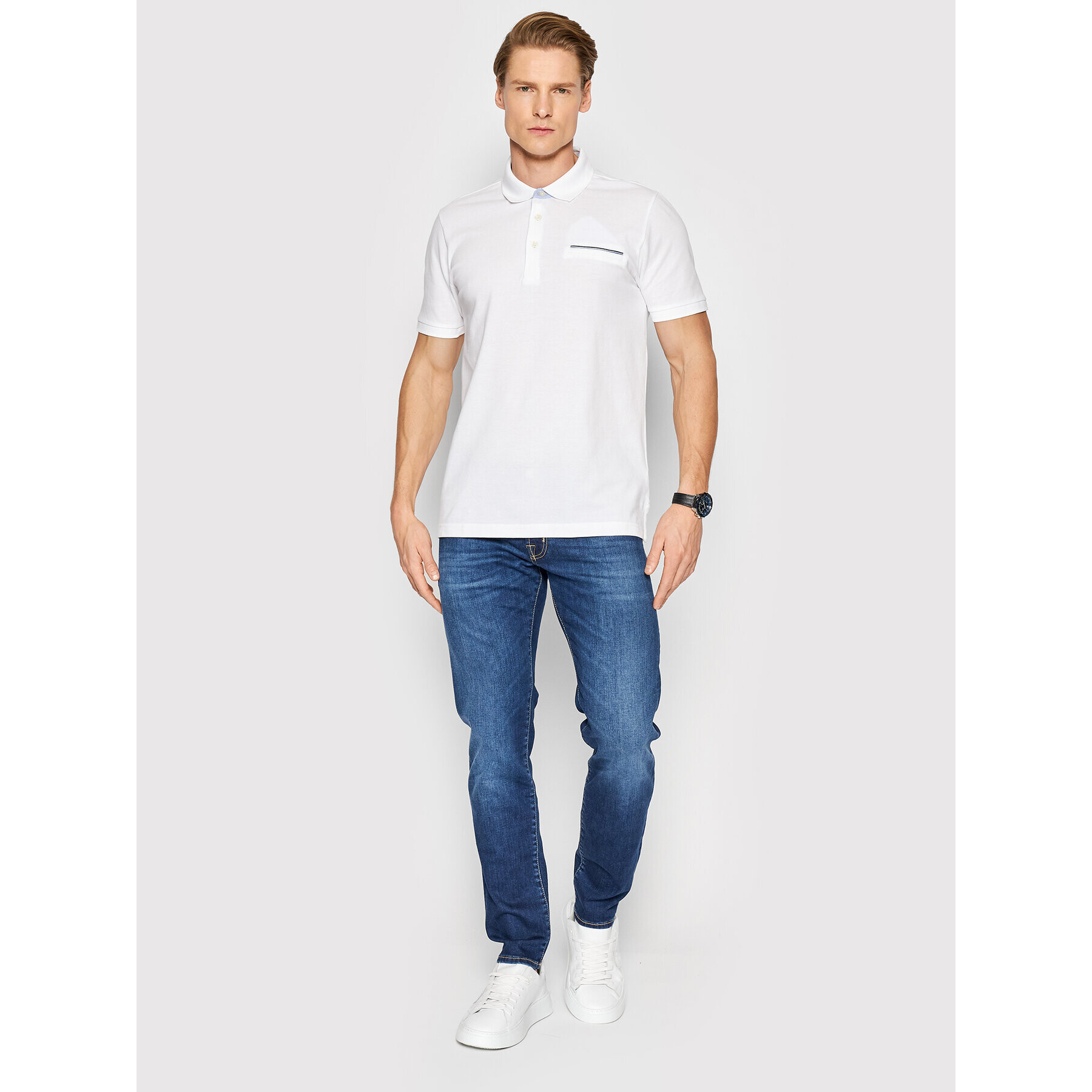 Pierre Cardin Тениска с яка и копчета 20004/000/2000 Бял Regular Fit - Pepit.bg