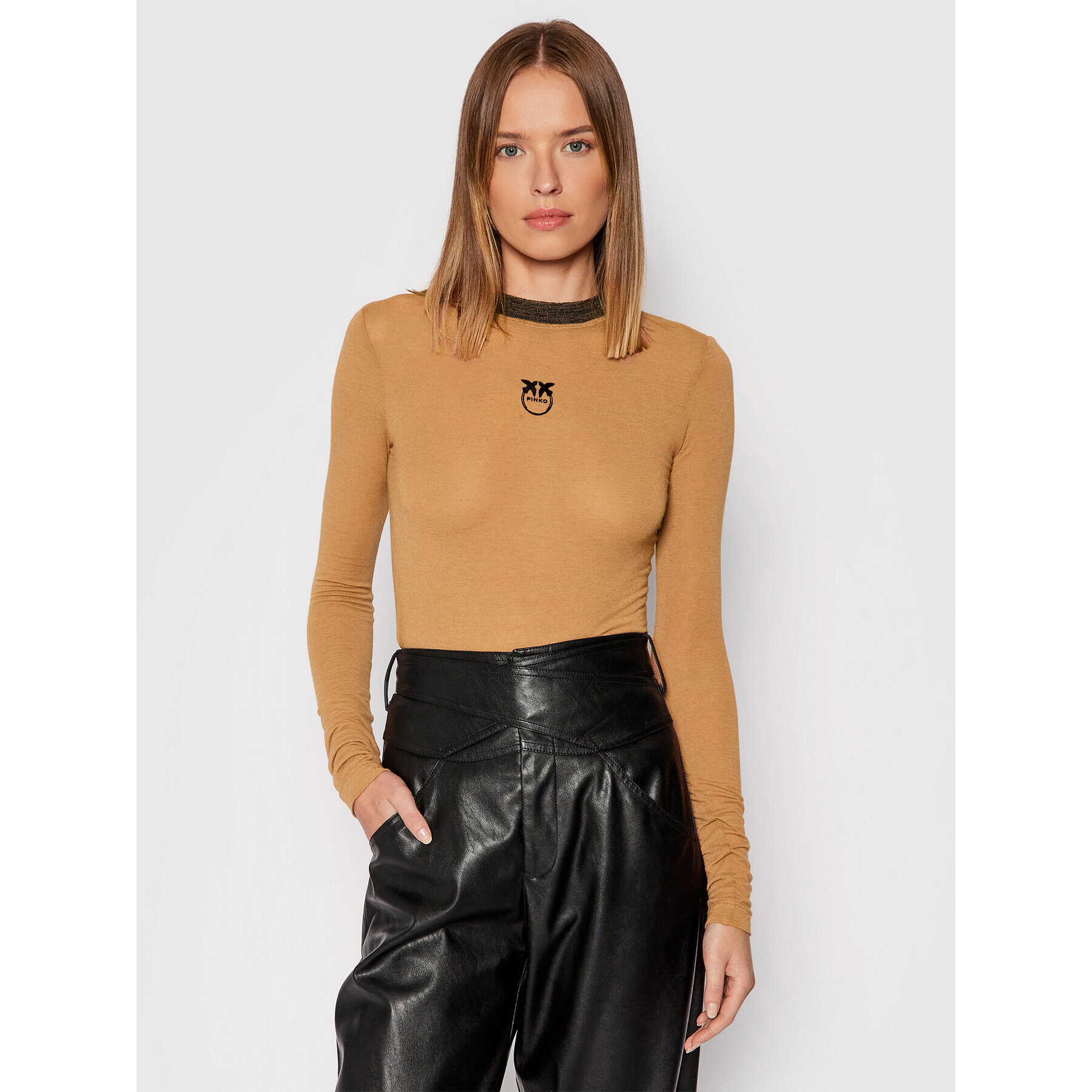 Pinko Блуза Bell 1G16NK Y7D2 Кафяв Slim Fit - Pepit.bg