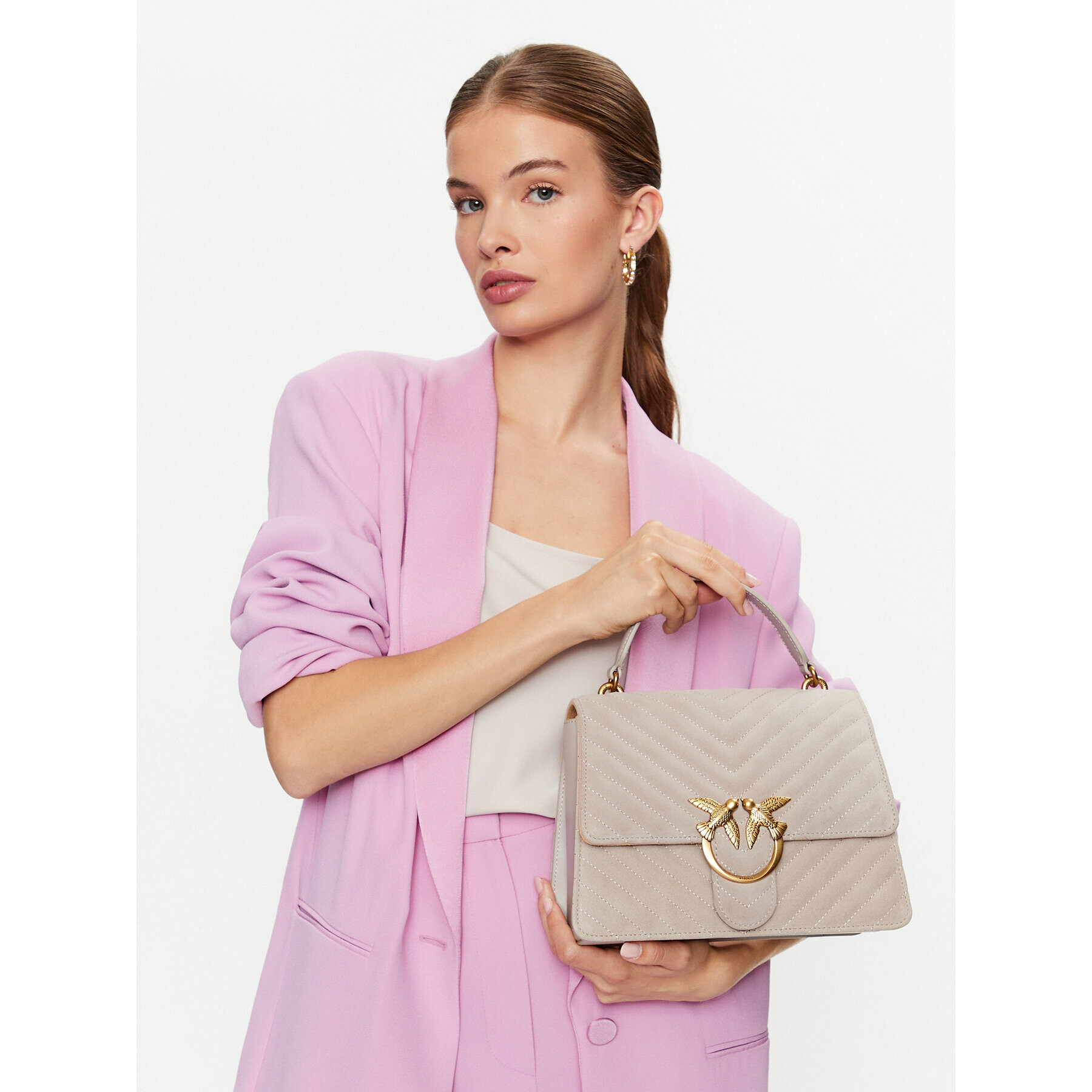 Pinko Дамска чанта Love One Top Handle Classic Ligh Сив - Pepit.bg