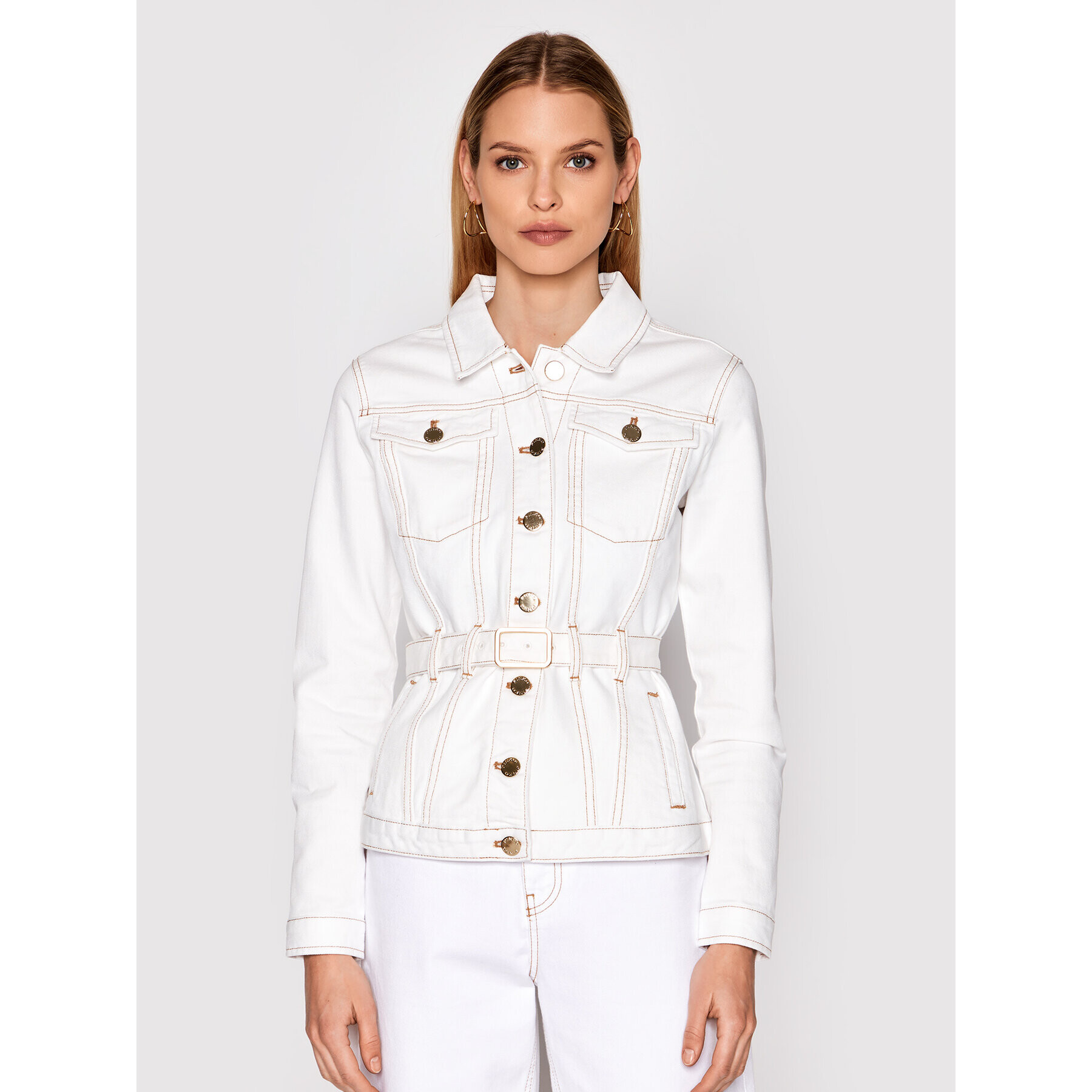 Pinko Дънково яке Julia 1J10MC Y652 Бял Regular Fit - Pepit.bg