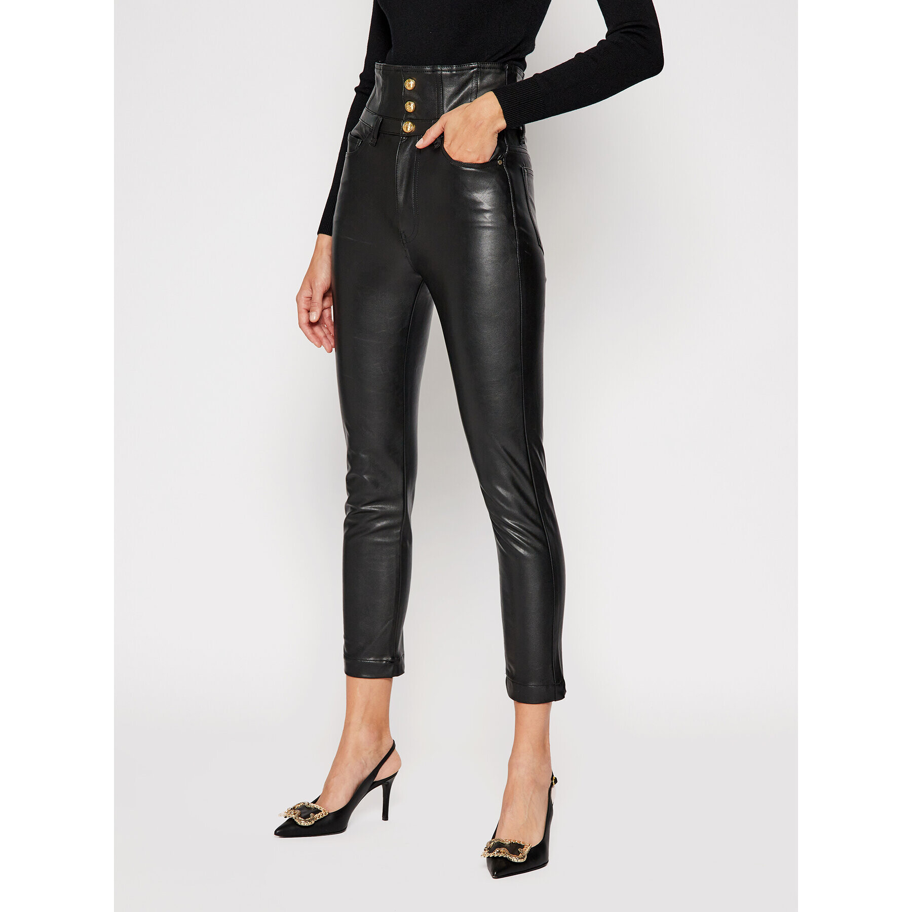 Pinko Кожени панталони Suzie Al20-21 BLK01 1G15KU Y6GQ Черен Slim Fit - Pepit.bg