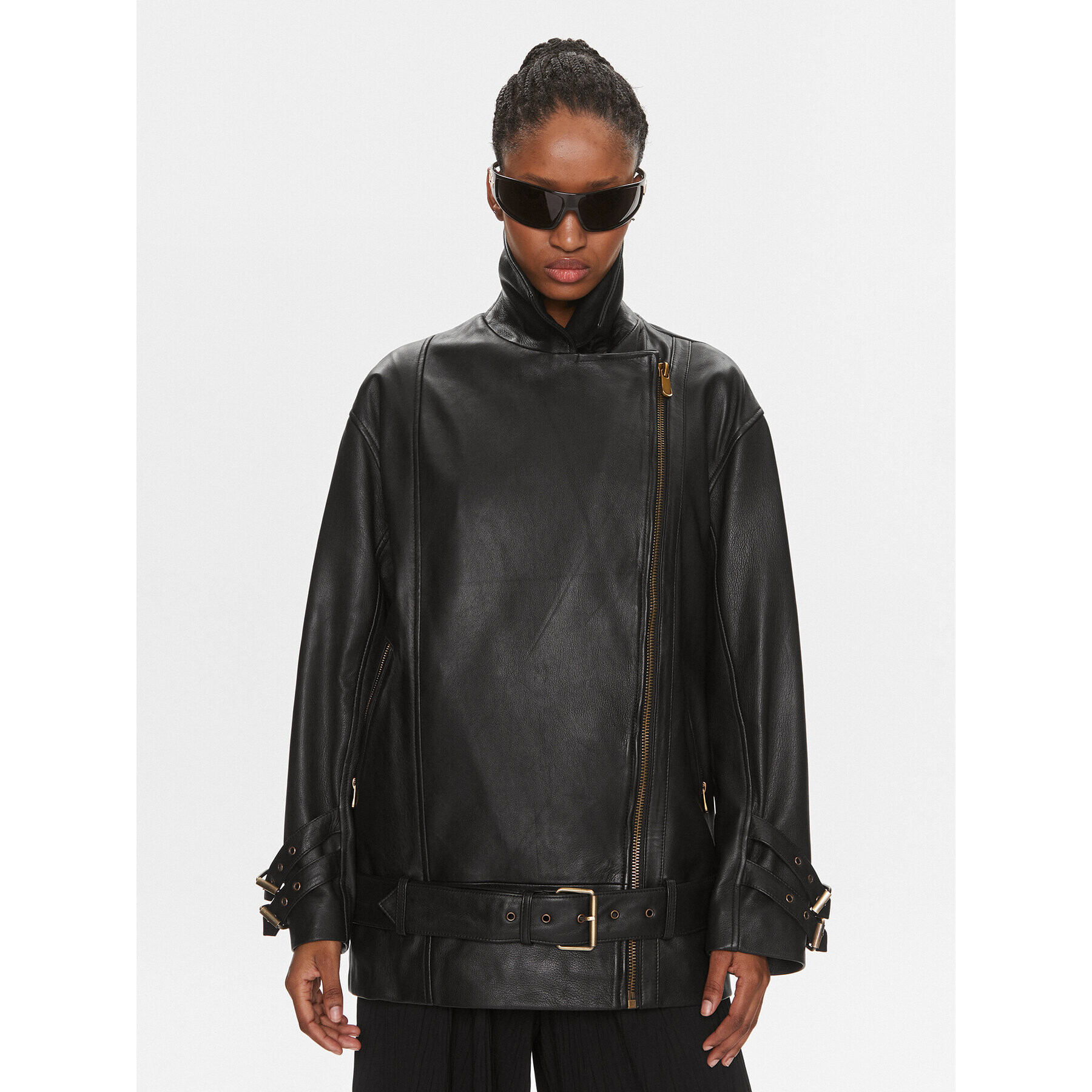 Pinko Кожено яке Bora 102179 A1OD Черен Oversize - Pepit.bg