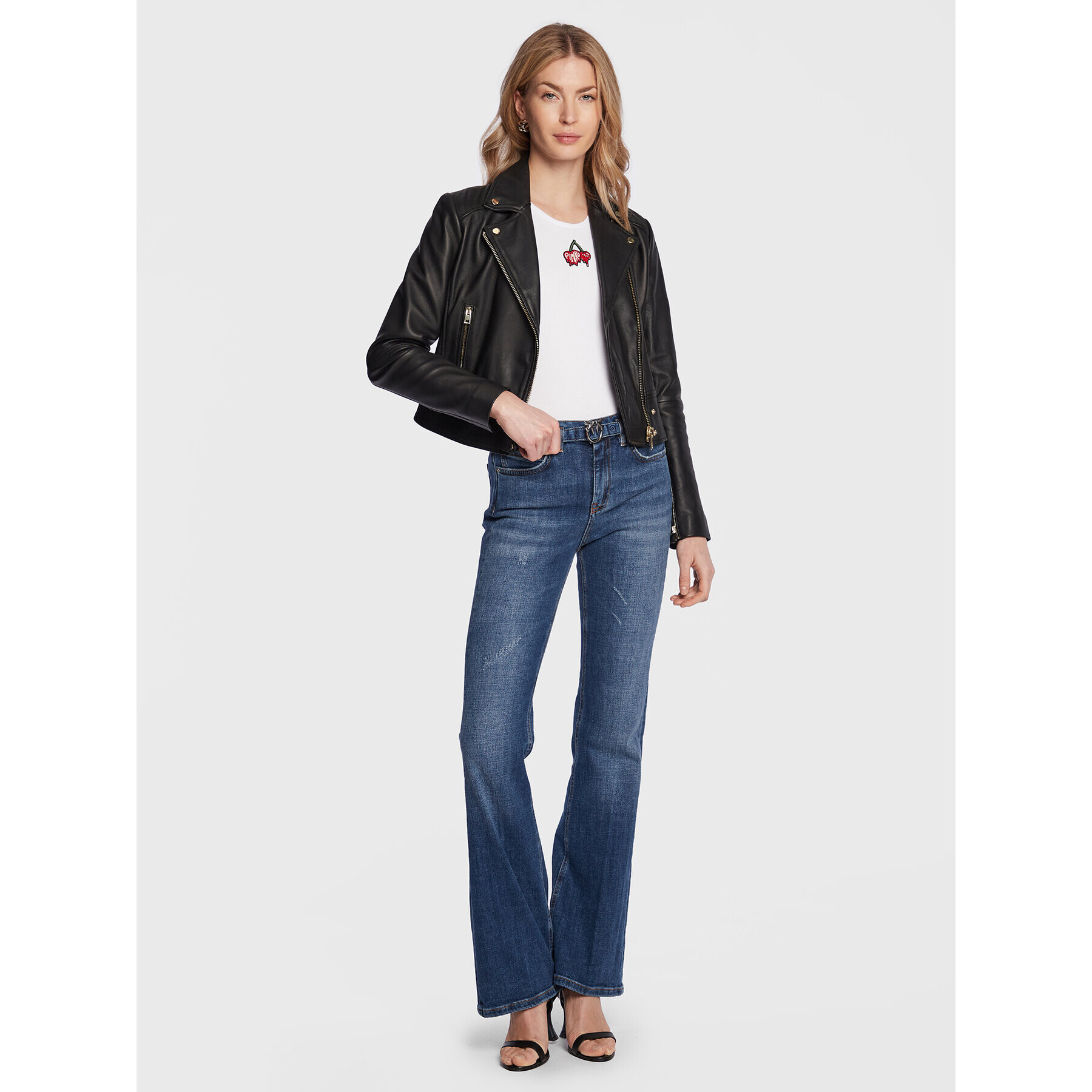 Pinko Кожено яке Sensibile 100267 Y6WL Черен Regular Fit - Pepit.bg