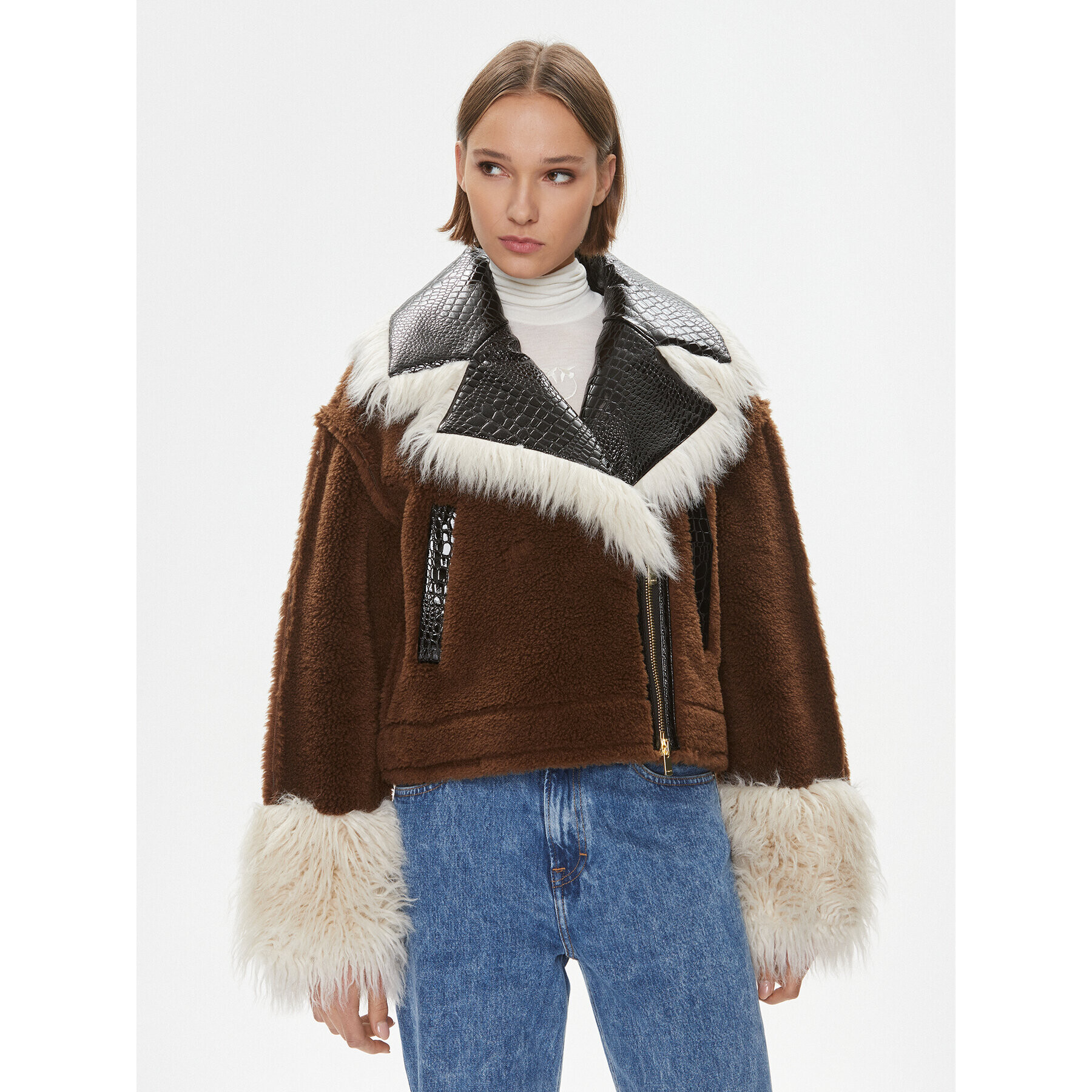 Pinko Кожено палто Coco Caban. 102092 A19M Кафяв Regular Fit - Pepit.bg