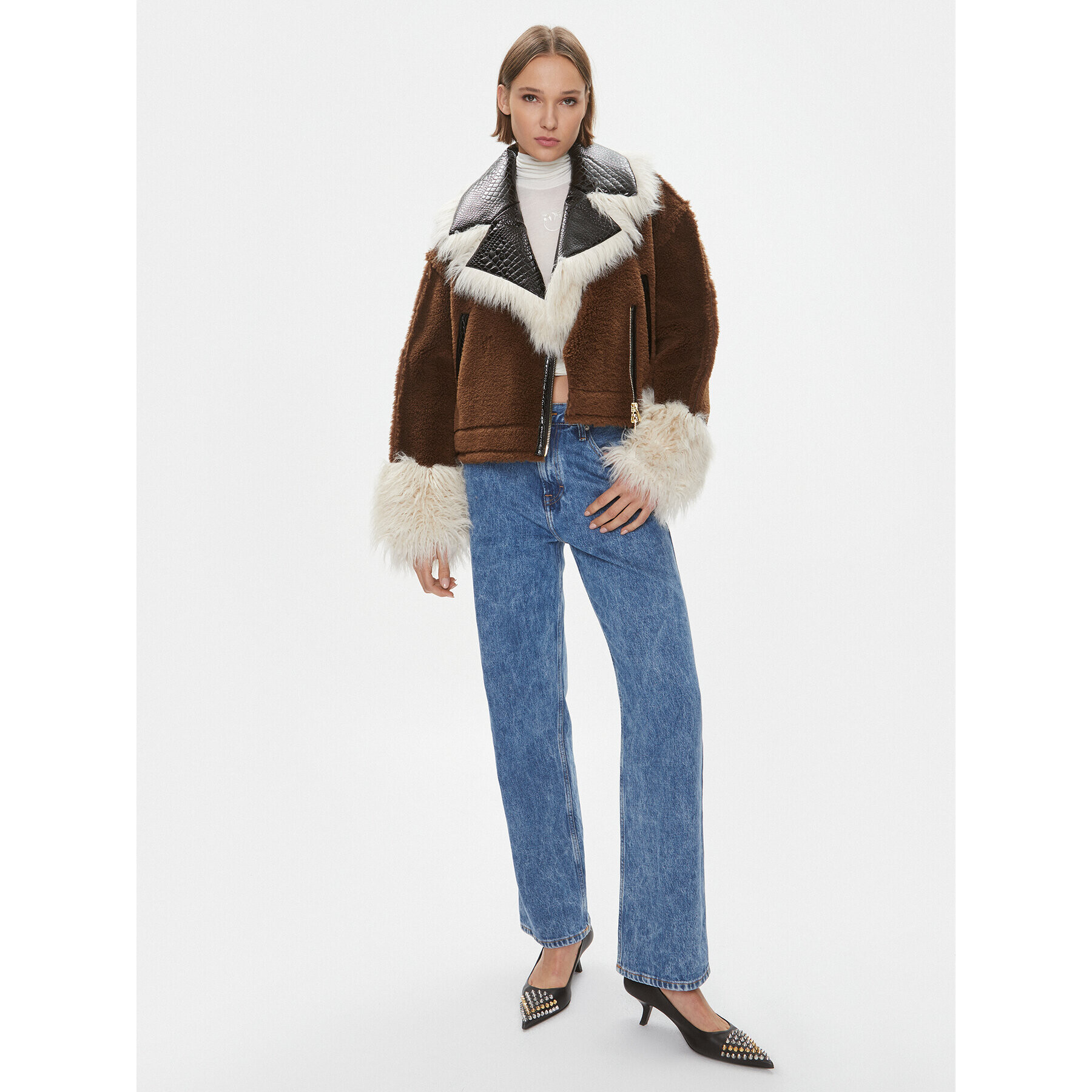 Pinko Кожено палто Coco Caban. 102092 A19M Кафяв Regular Fit - Pepit.bg
