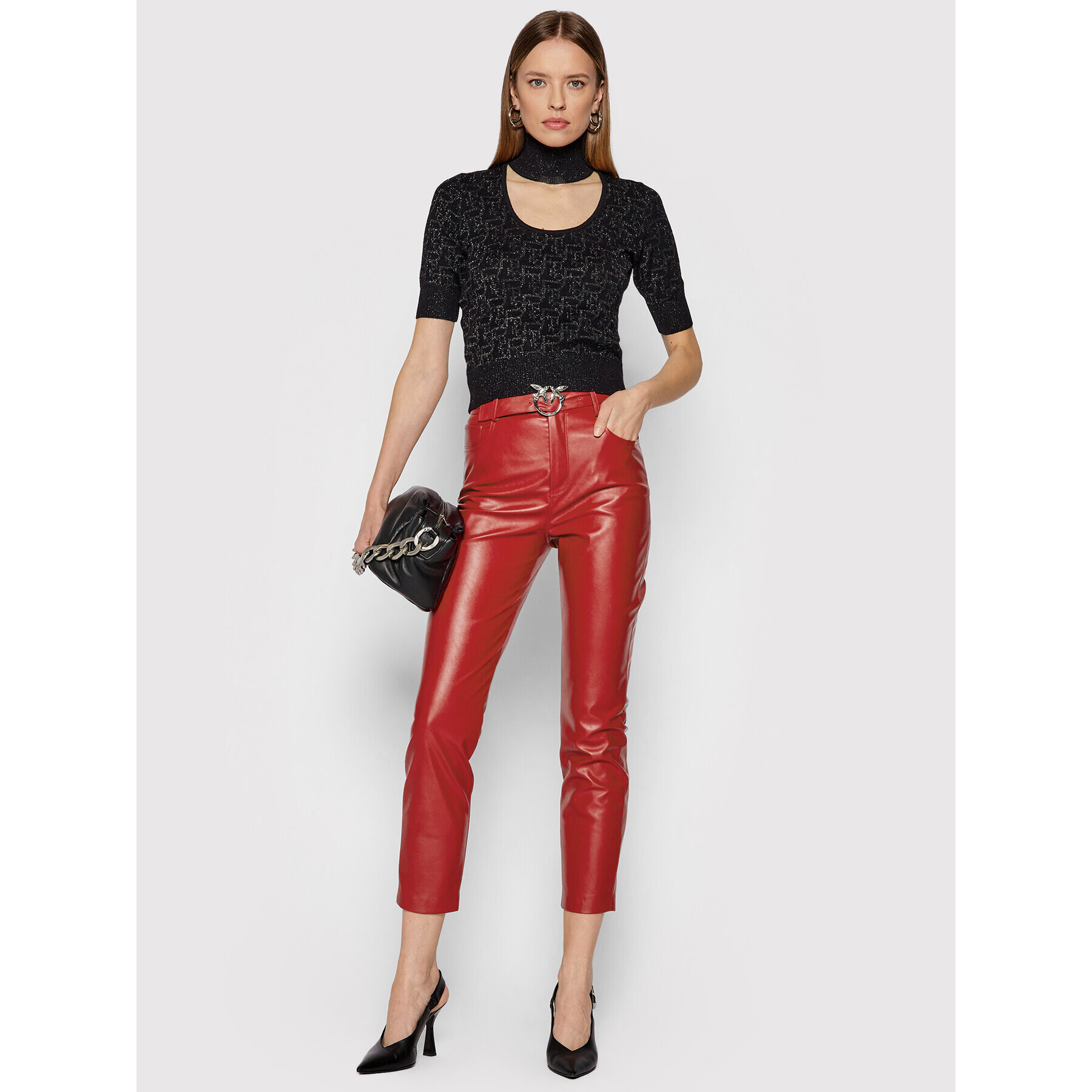 Pinko Панталони от имитация на кожа Susan 15 1G16WU 7105 Червен Skinny Fit - Pepit.bg