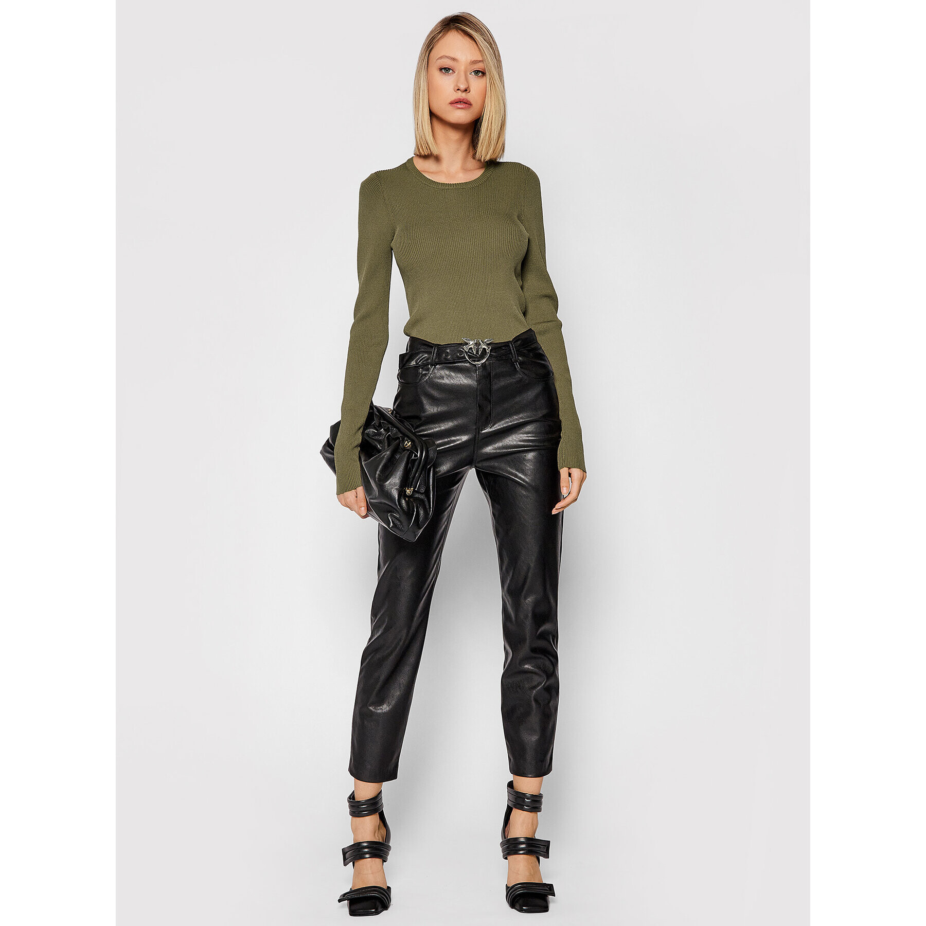 Pinko Панталони от имитация на кожа Susan 15 1G16WU 7105 Черен Skinny Fit - Pepit.bg