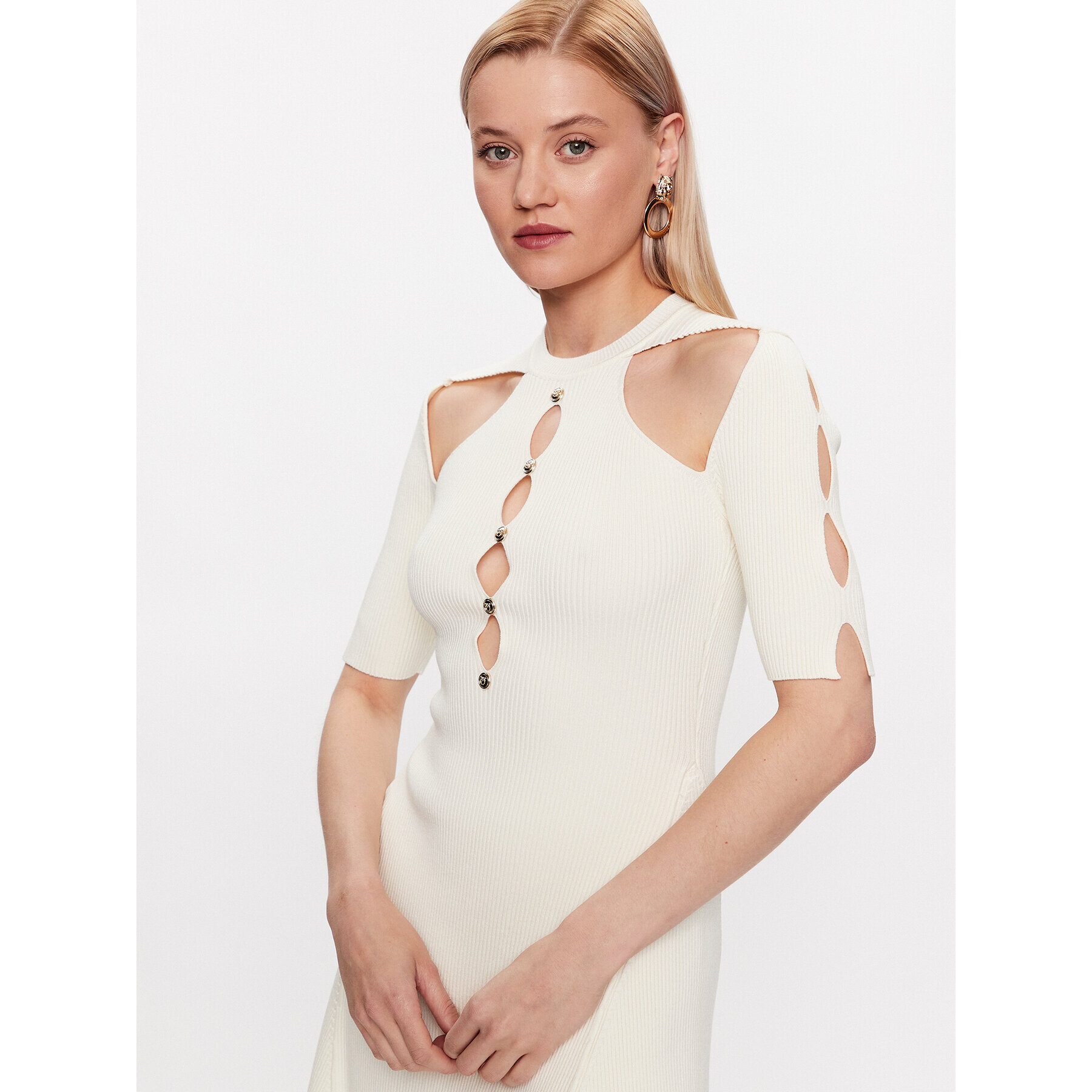 Pinko Плетена рокля 101227 A0TU Бял Regular Fit - Pepit.bg