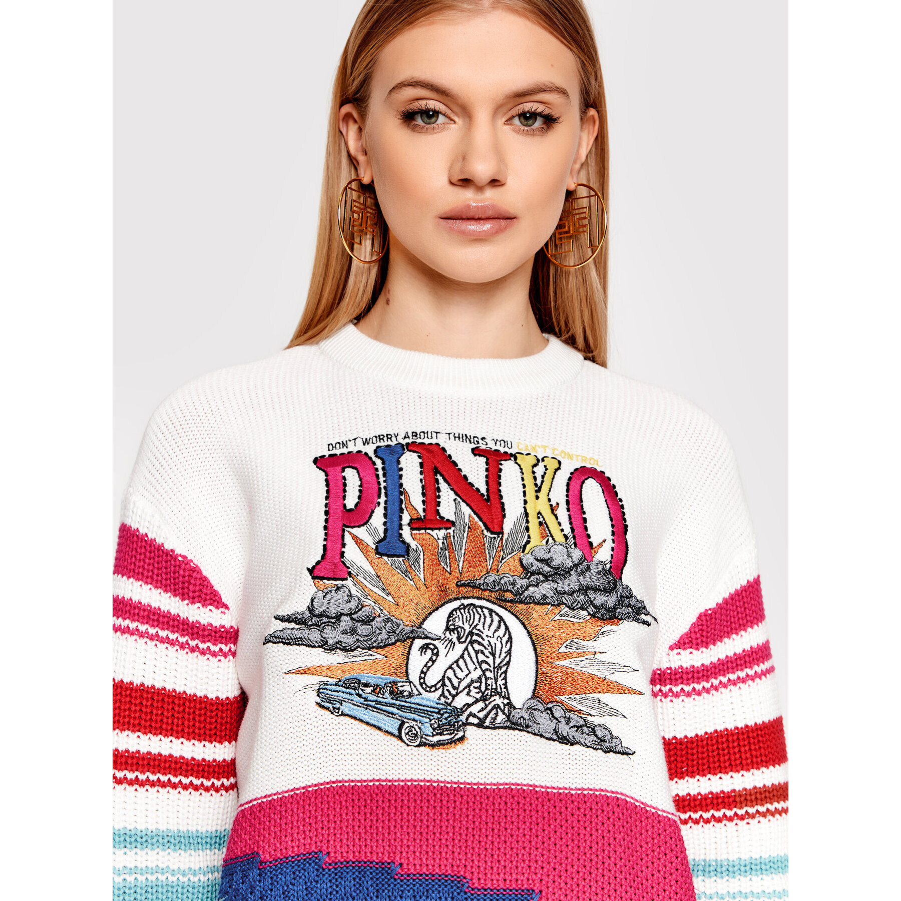Pinko Пуловер Colunga Maxi G1747 Y7ZD Бял Relaxed Fit - Pepit.bg
