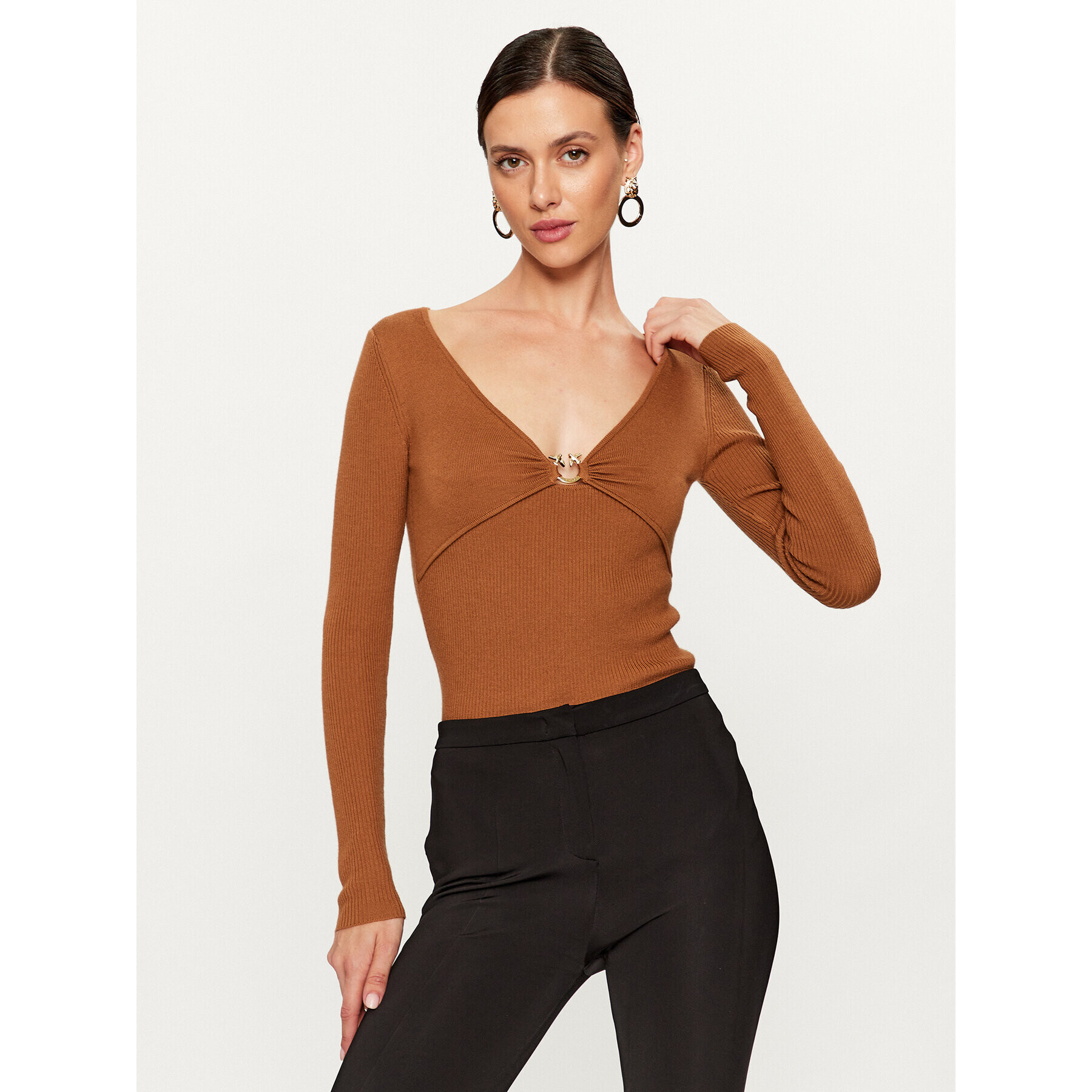 Pinko Пуловер Graffa 101846 A15S Кафяв Slim Fit - Pepit.bg