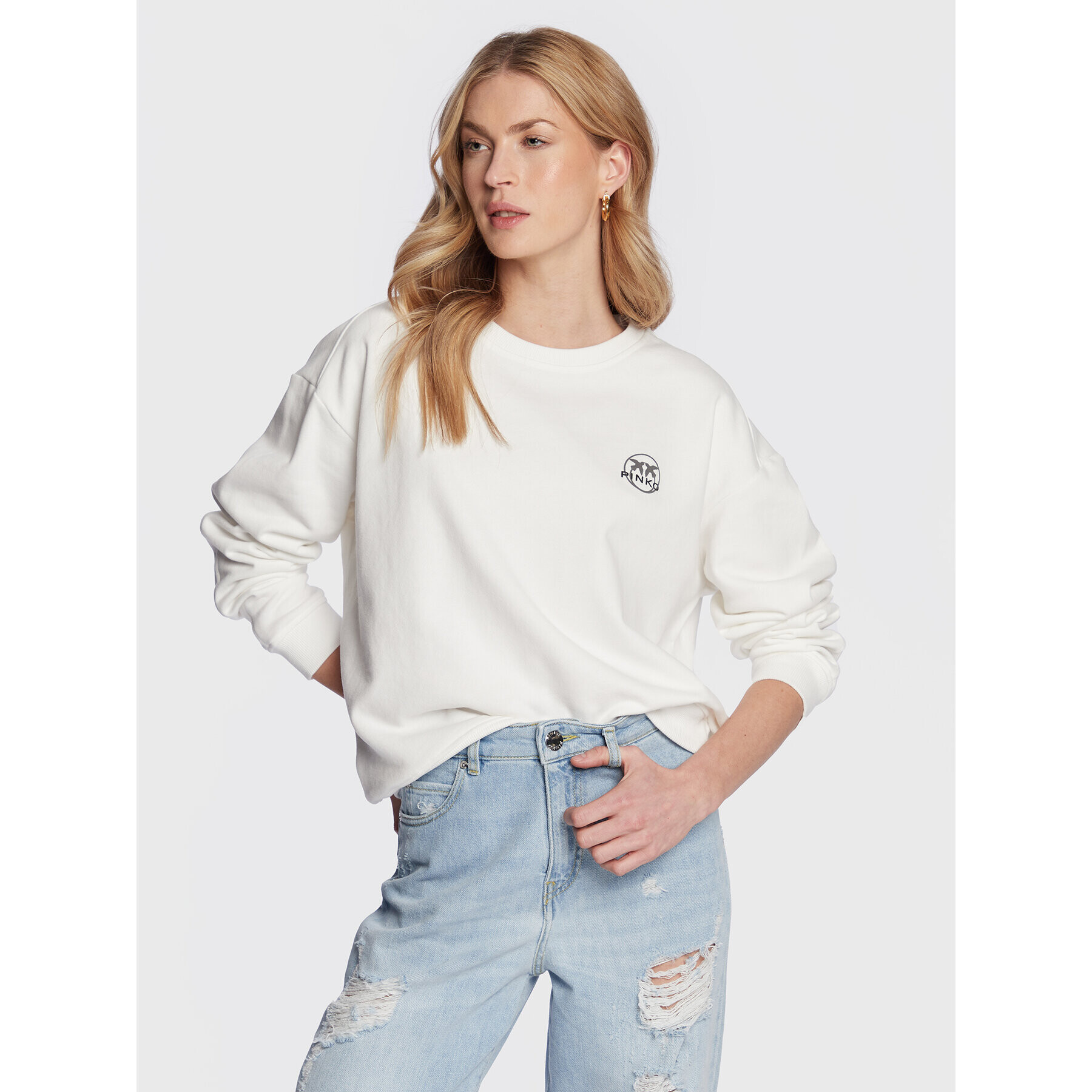 Pinko Суитшърт Motivato 100352 A0KN Бял Regular Fit - Pepit.bg