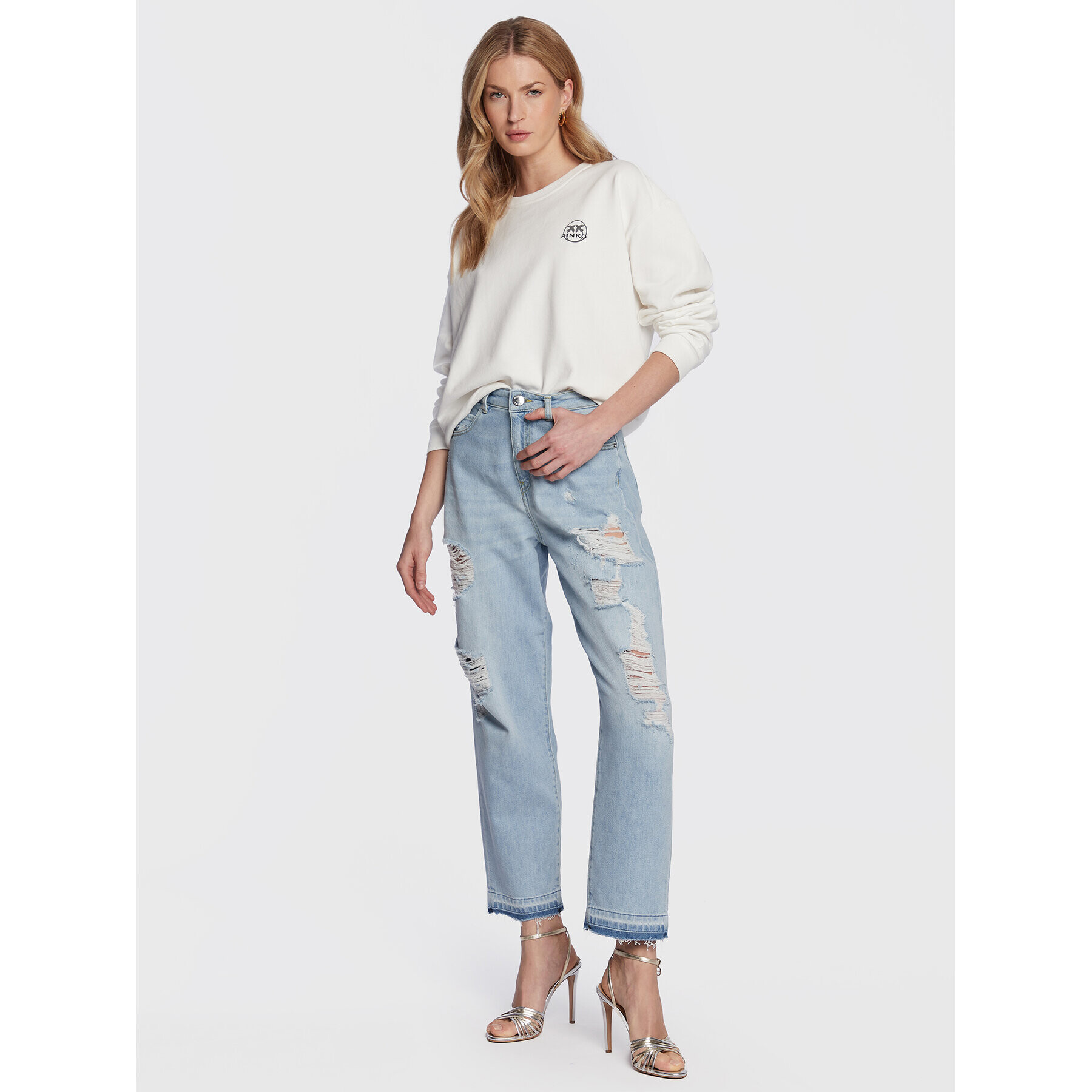 Pinko Суитшърт Motivato 100352 A0KN Бял Regular Fit - Pepit.bg