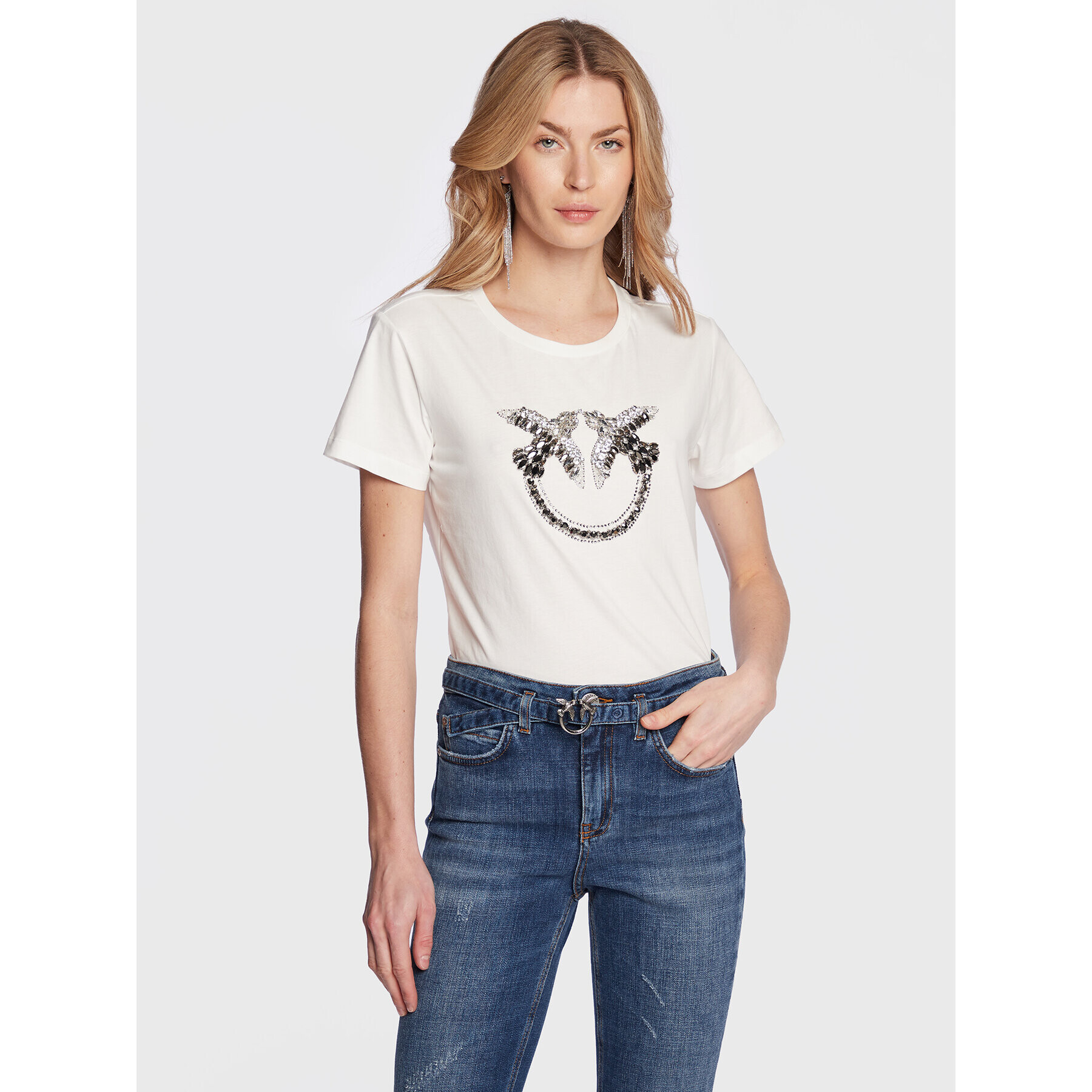 Pinko Тишърт 100535 A0MA Бял Regular Fit - Pepit.bg