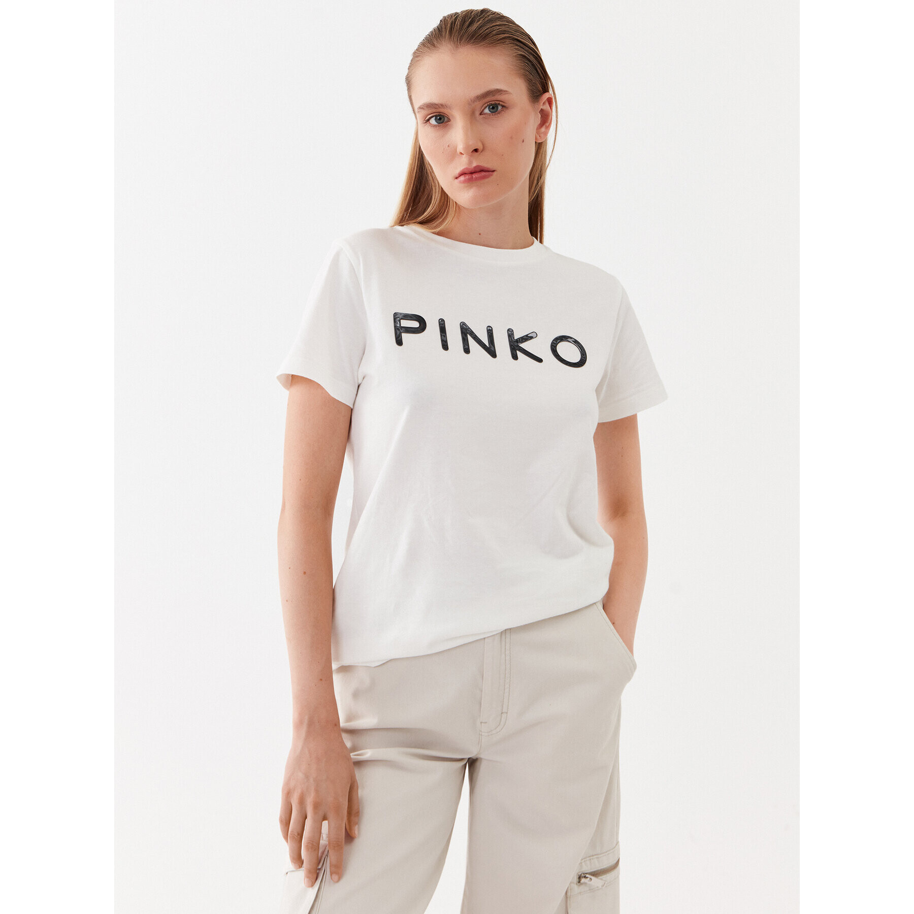 Pinko Тишърт 101752 A150 Бял Regular Fit - Pepit.bg