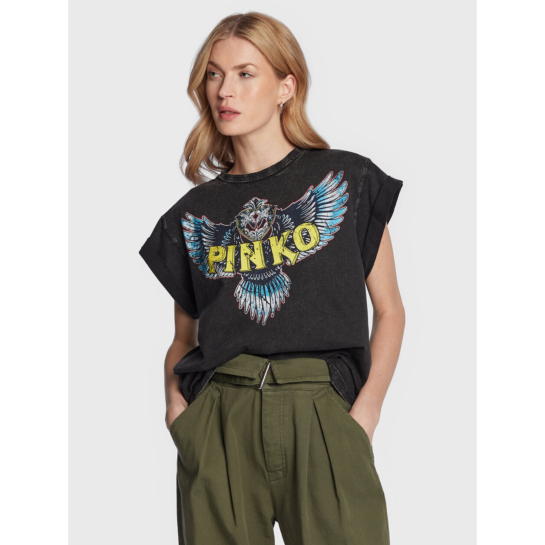 Pinko Тишърт Difensore 100738 A0OP Сив Regular Fit - Pepit.bg