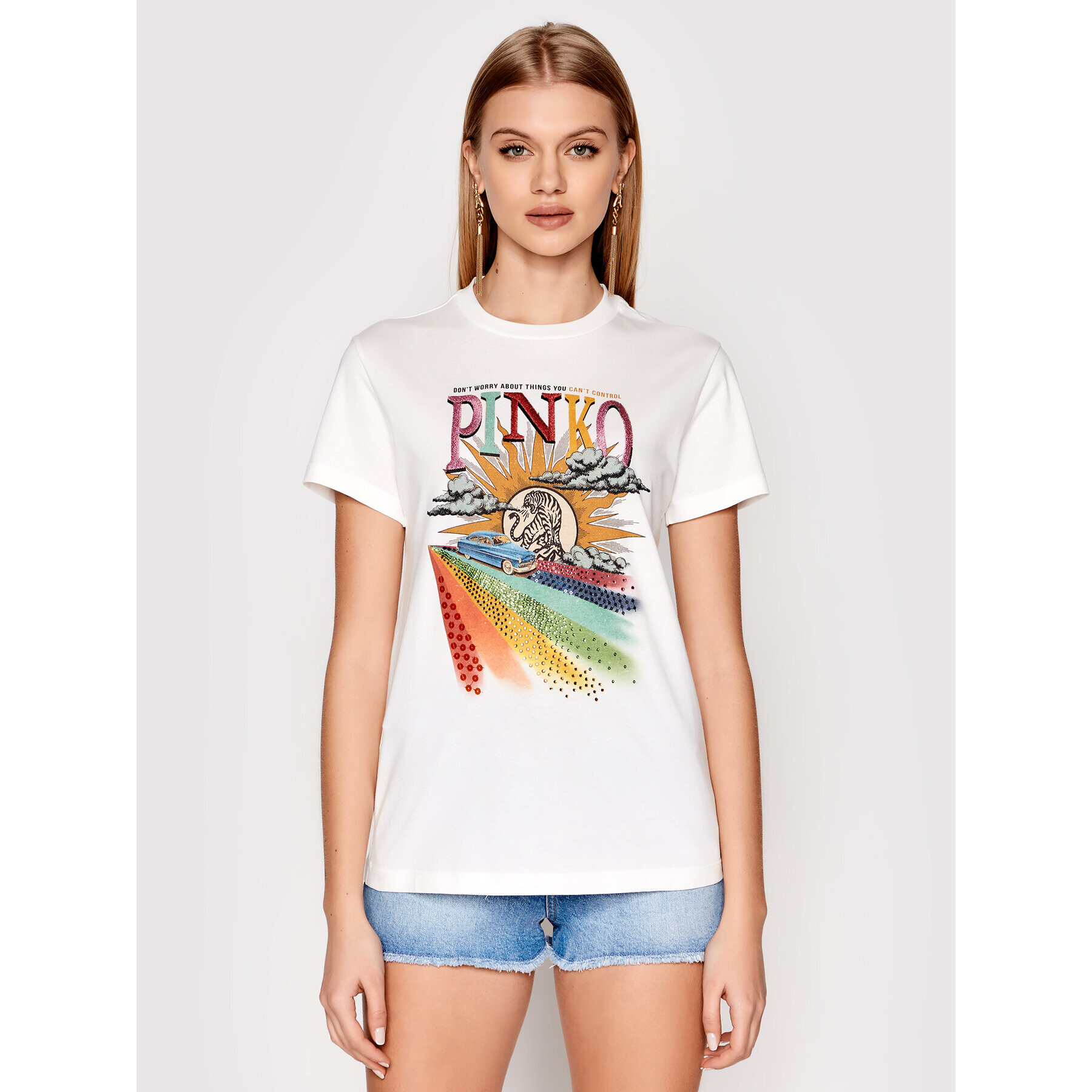Pinko Тишърт Nure 1N13ER Y5QB Бял Regular Fit - Pepit.bg
