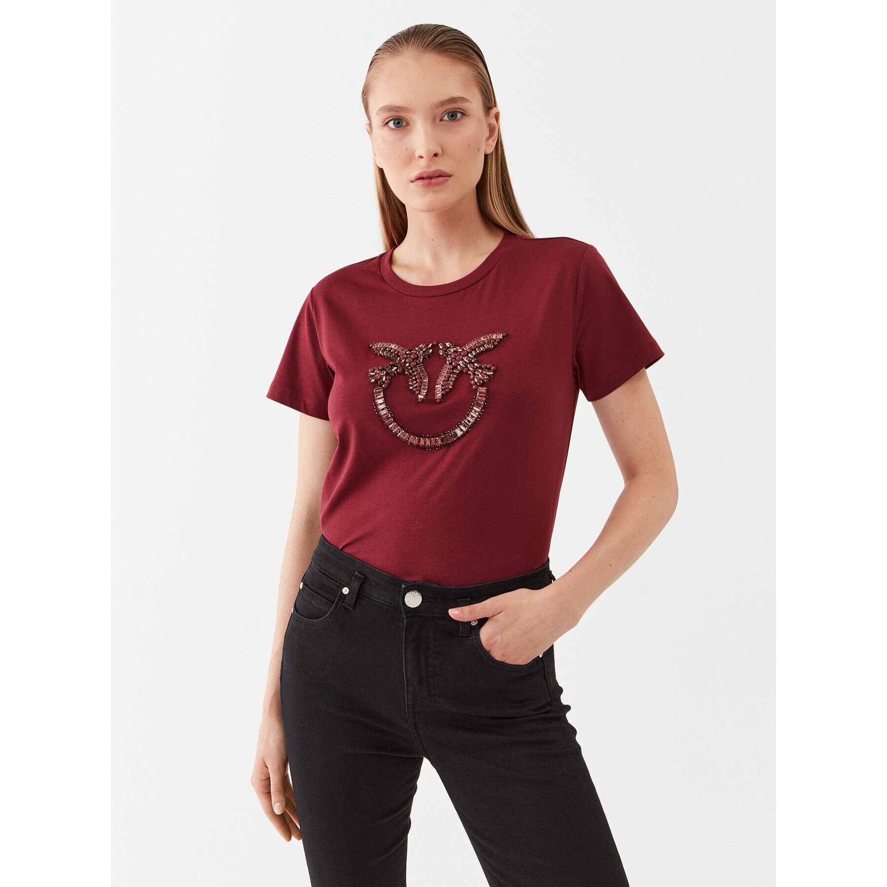 Pinko Тишърт Quentin 100535 A15D Бордо Regular Fit - Pepit.bg