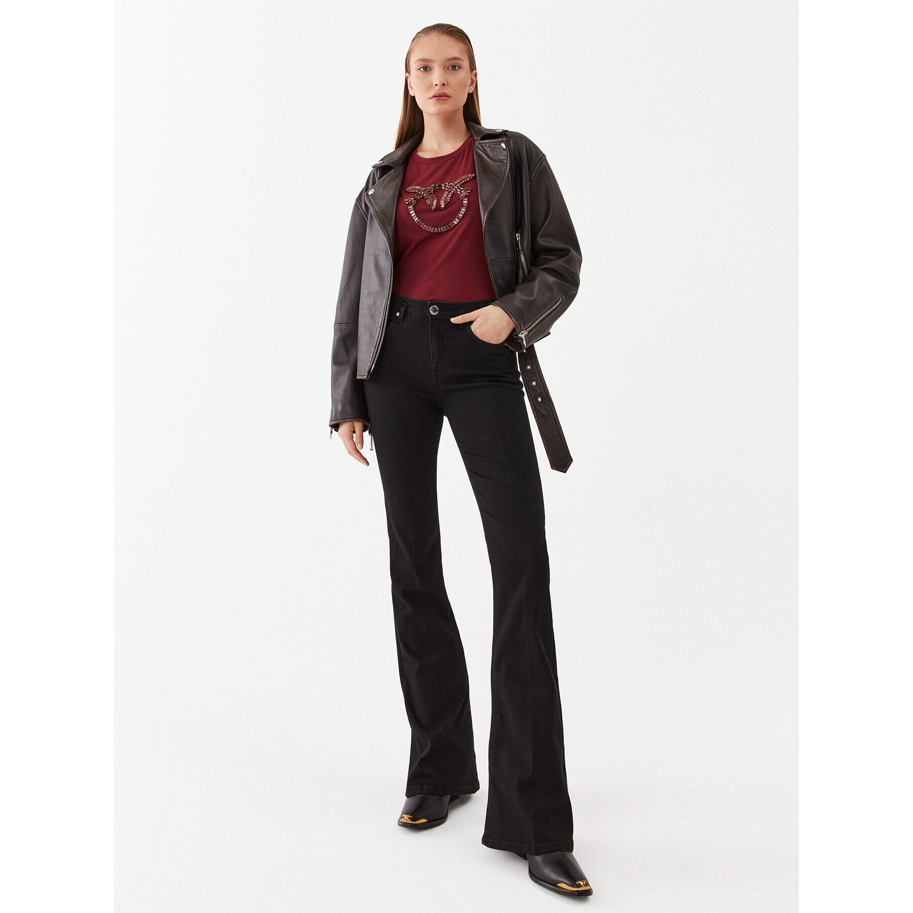 Pinko Тишърт Quentin 100535 A15D Бордо Regular Fit - Pepit.bg