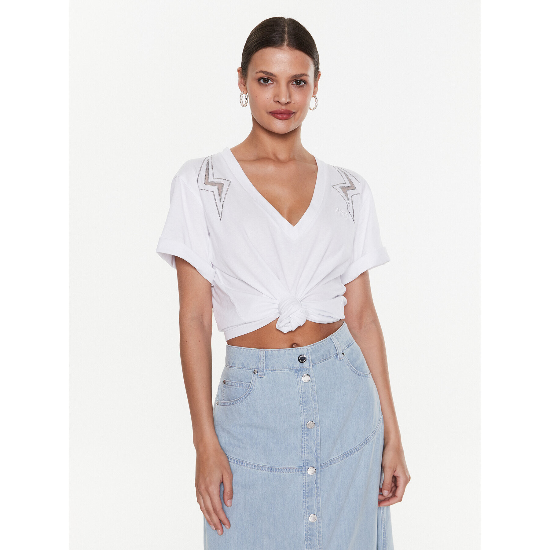 Pinko Тишърт Rugby 100495 A0M7 Бял Regular Fit - Pepit.bg