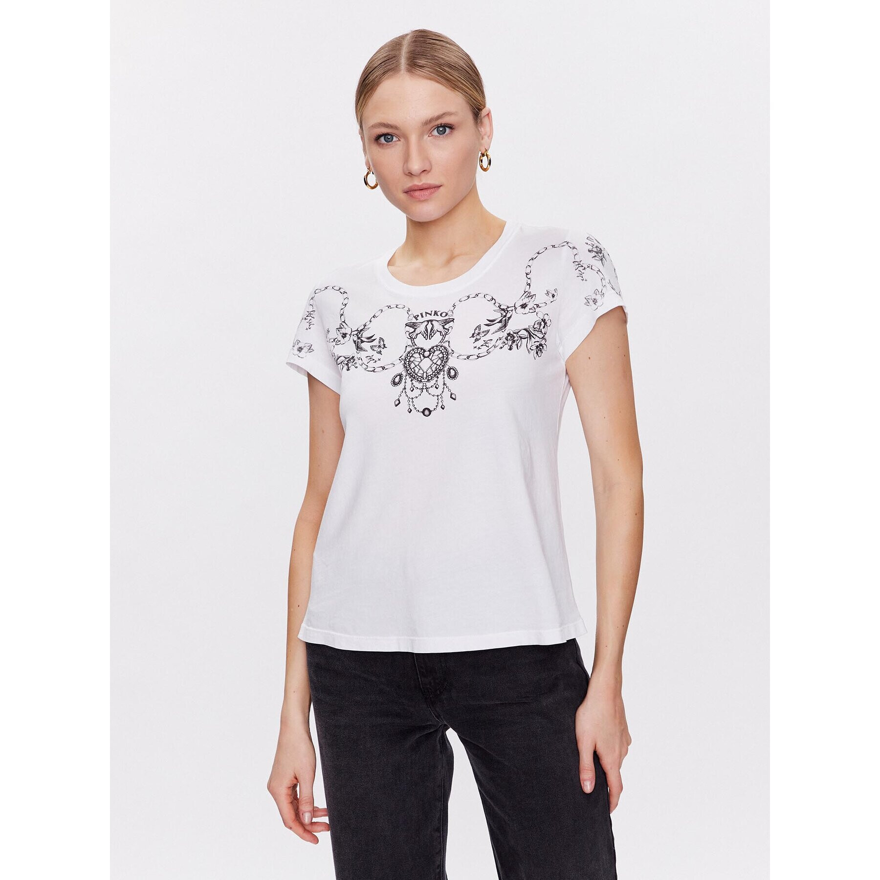 Pinko Тишърт Tematico 101164 A0V2 Бял Regular Fit - Pepit.bg