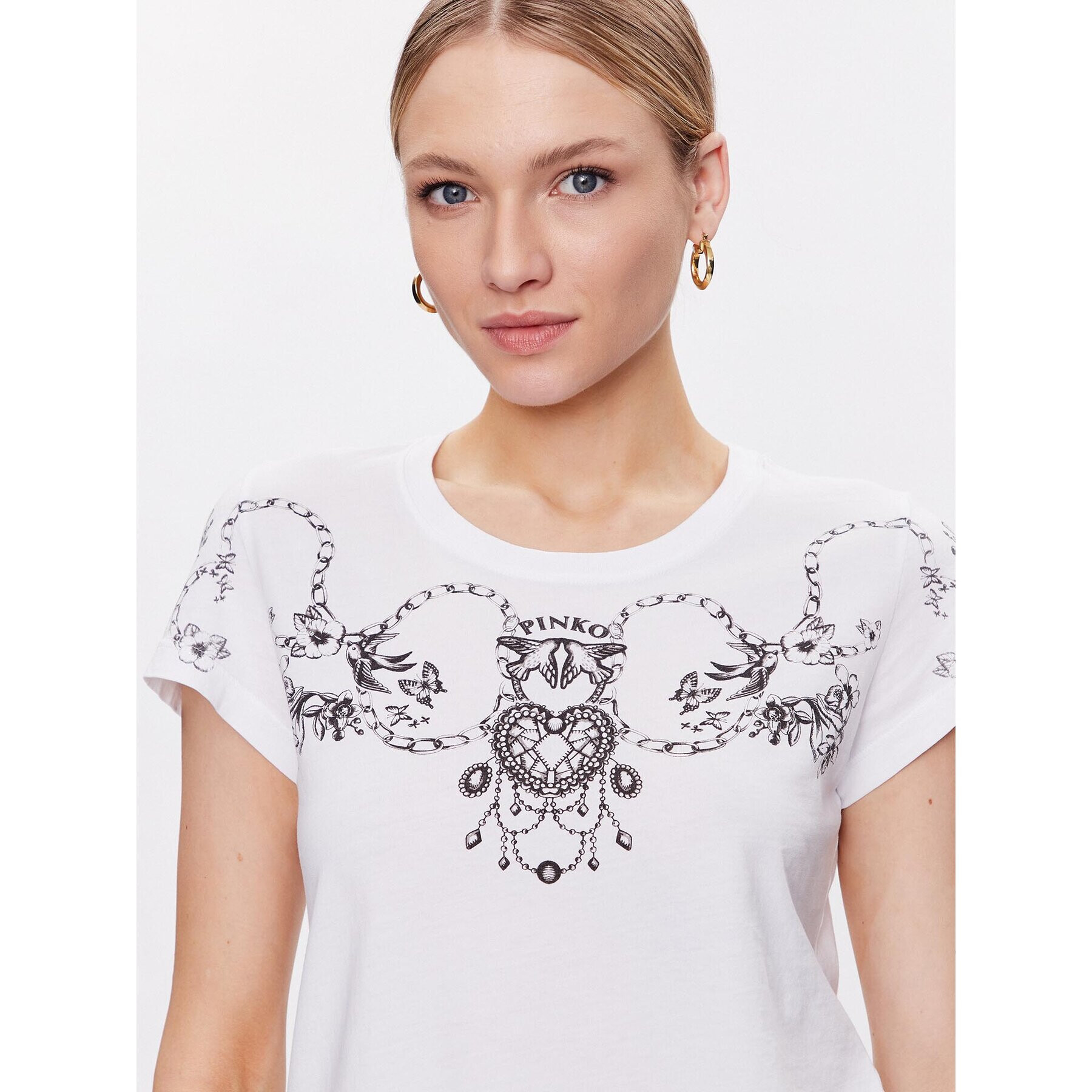 Pinko Тишърт Tematico 101164 A0V2 Бял Regular Fit - Pepit.bg