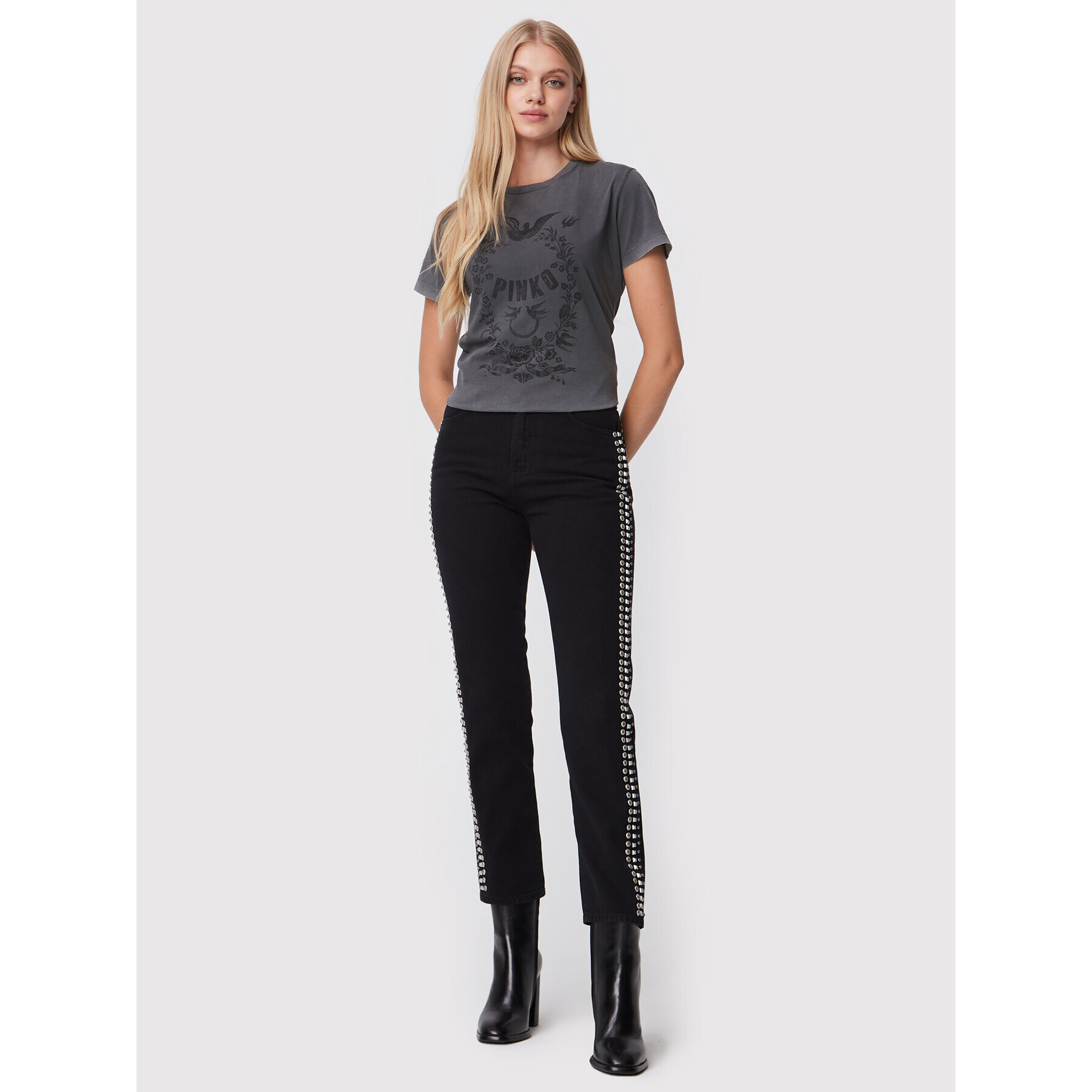 Pinko Тишърт Trixy 1G18H6 Y7WQ Сив Regular Fit - Pepit.bg