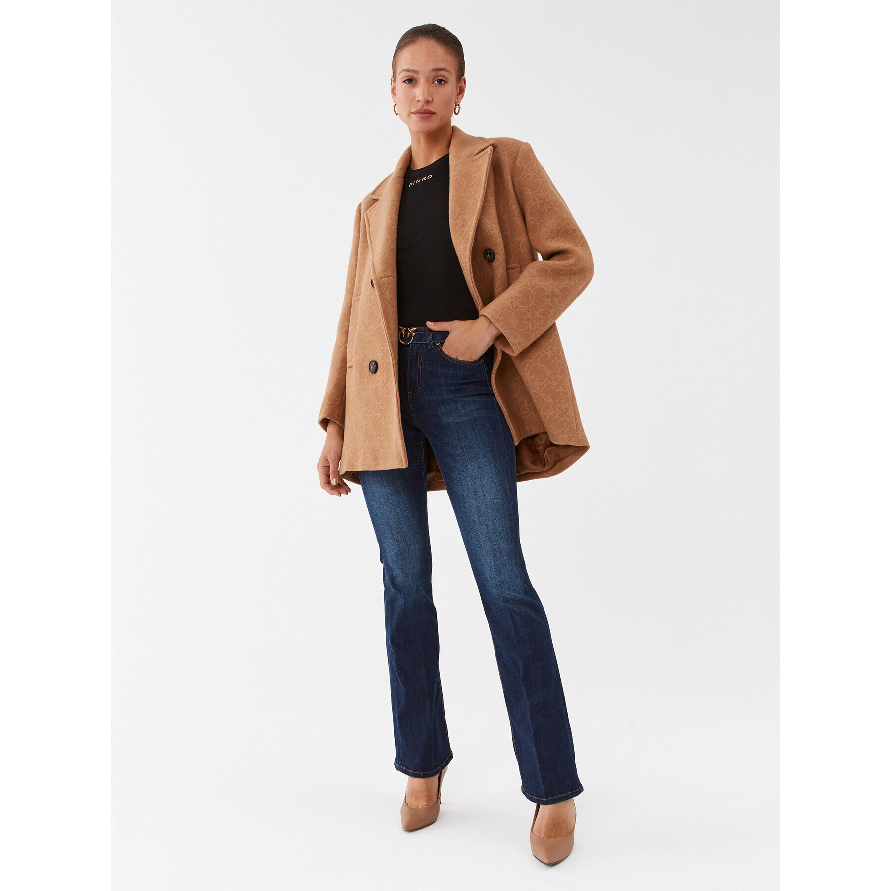 Pinko Вълнено палто 101875 Y82W Кафяв Regular Fit - Pepit.bg