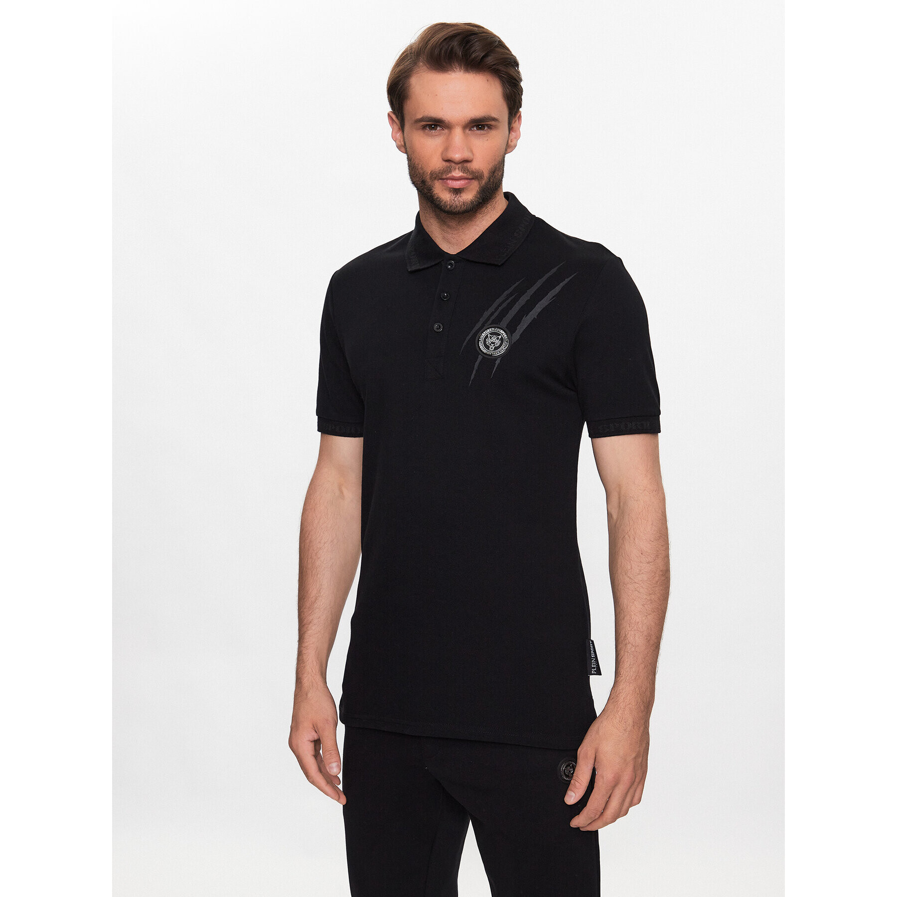 Plein Sport Тениска с яка и копчета SACC MTK6043 STE003N Черен Regular Fit - Pepit.bg