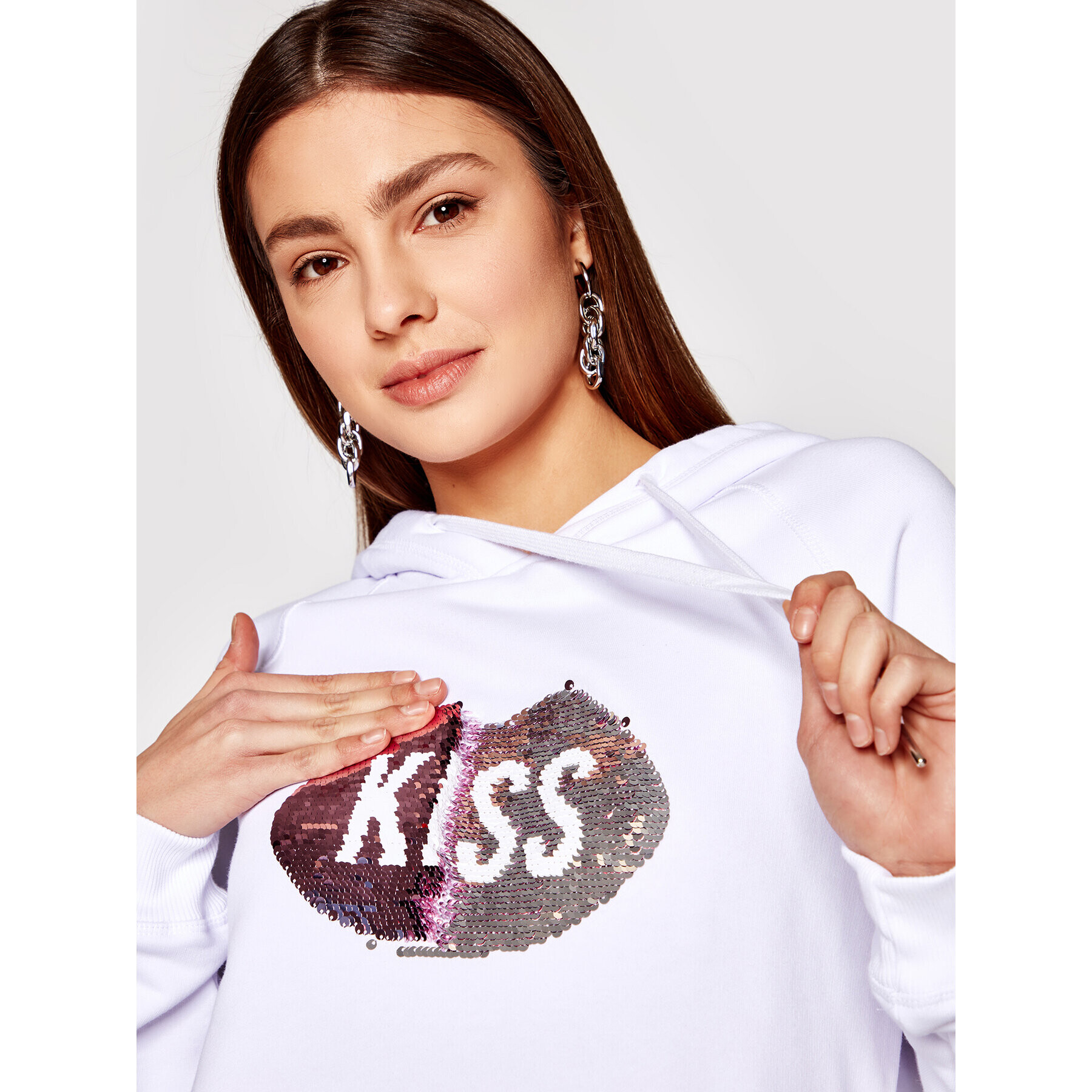 PLNY LALA Суитшърт Kiss PL-BL-HO-00047 Бял Regular Fit - Pepit.bg