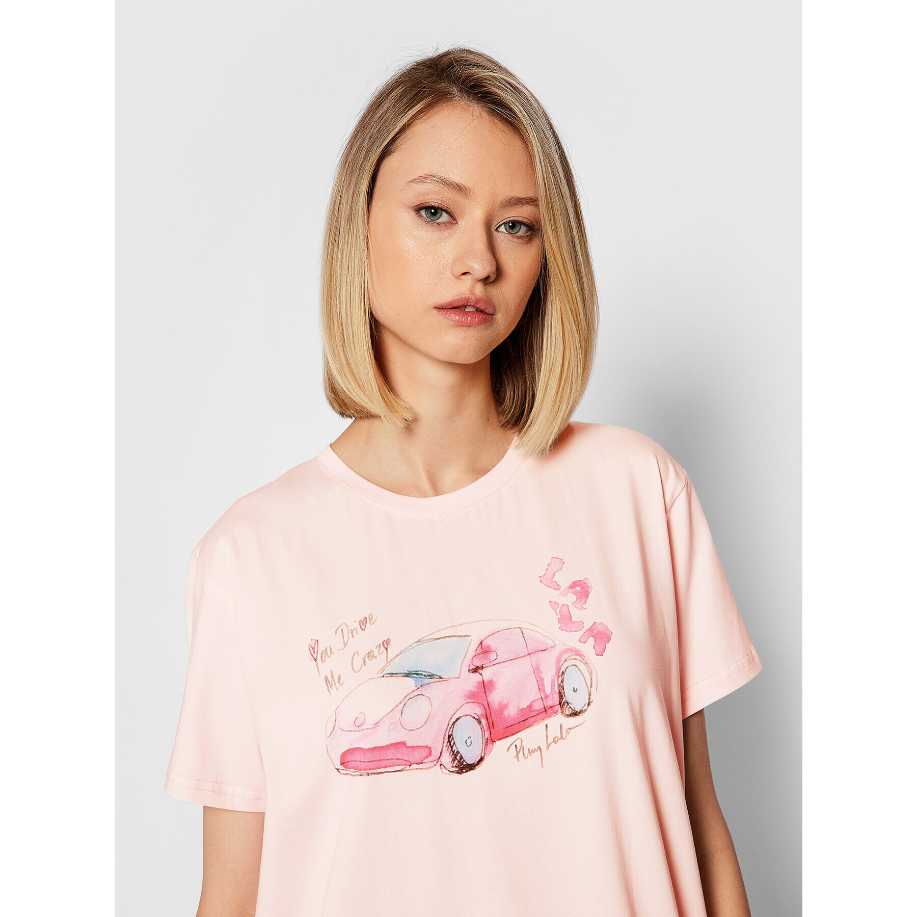 PLNY LALA Тишърт You Drive Me Crazy Classic PL-KO-CL-00274 Розов Regular Fit - Pepit.bg