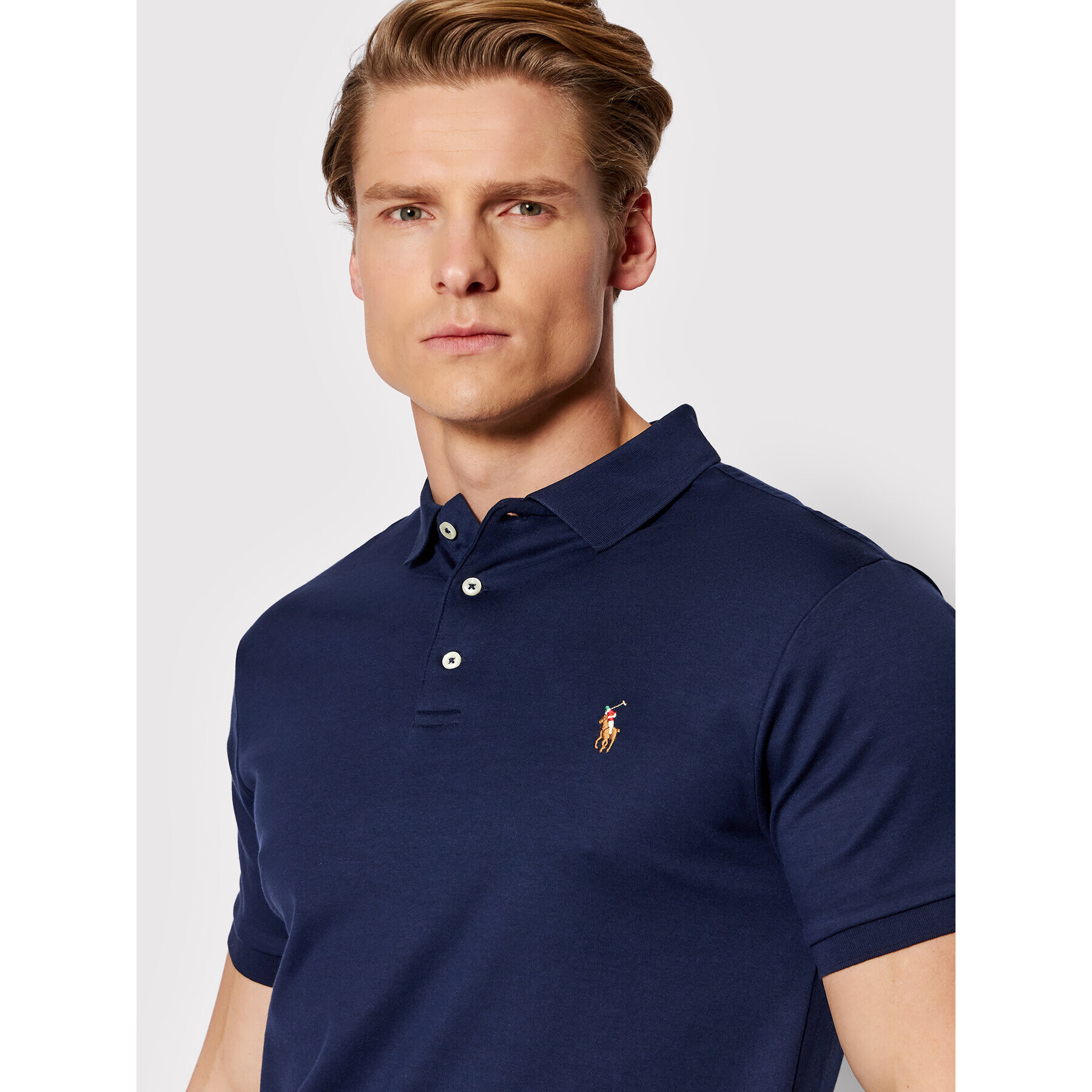 Polo Ralph Lauren Тениска с яка и копчета 710685514003 Тъмносин Slim Fit - Pepit.bg