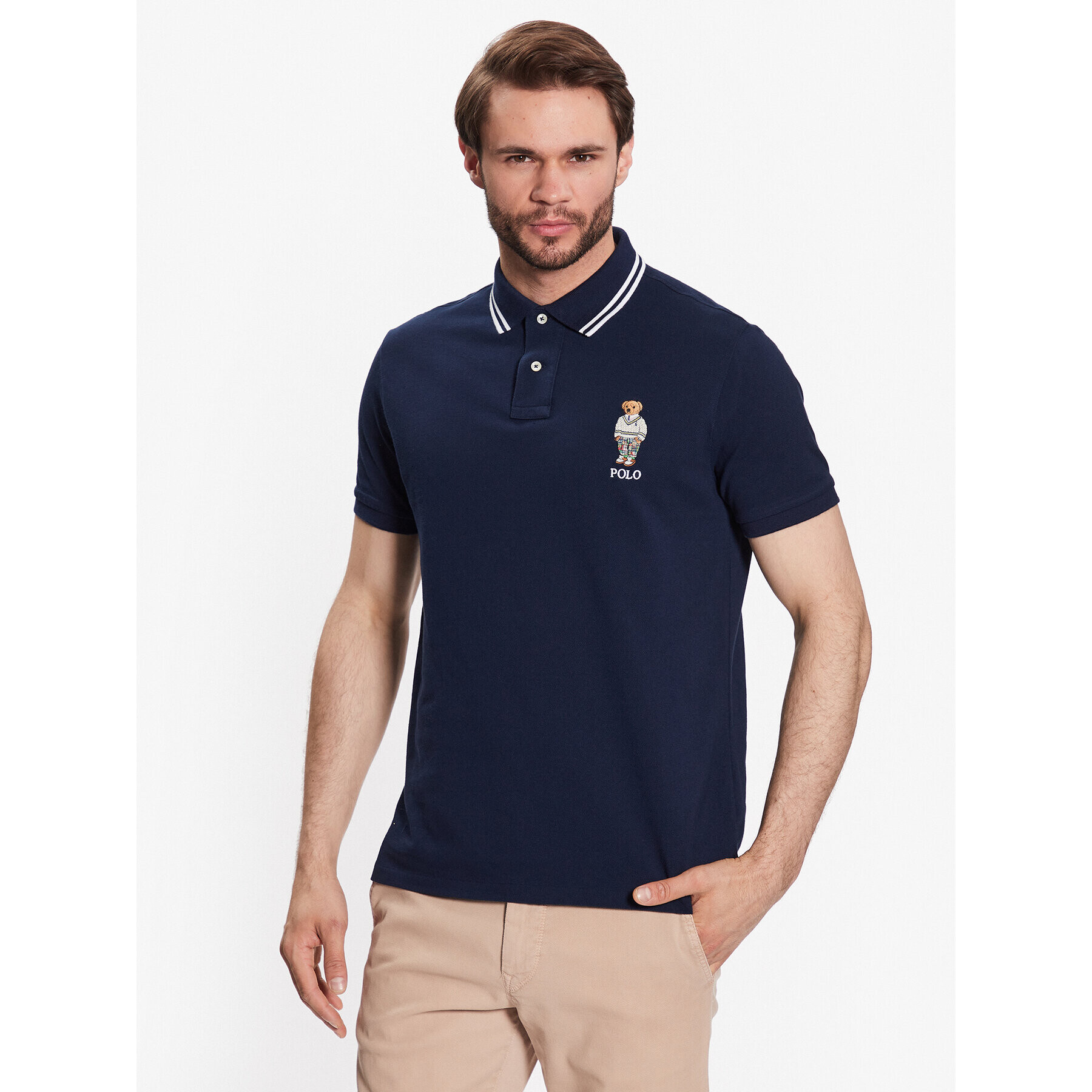 Polo Ralph Lauren Тениска с яка и копчета 710867573003 Тъмносин Slim Fit - Pepit.bg