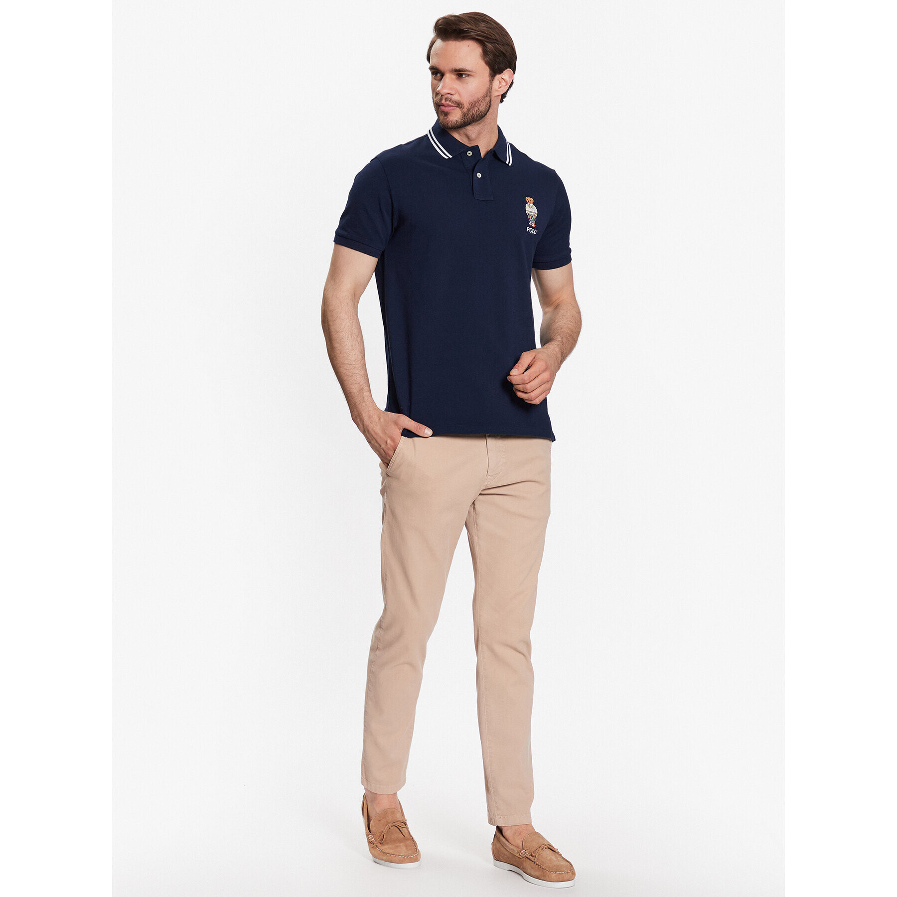 Polo Ralph Lauren Тениска с яка и копчета 710867573003 Тъмносин Slim Fit - Pepit.bg