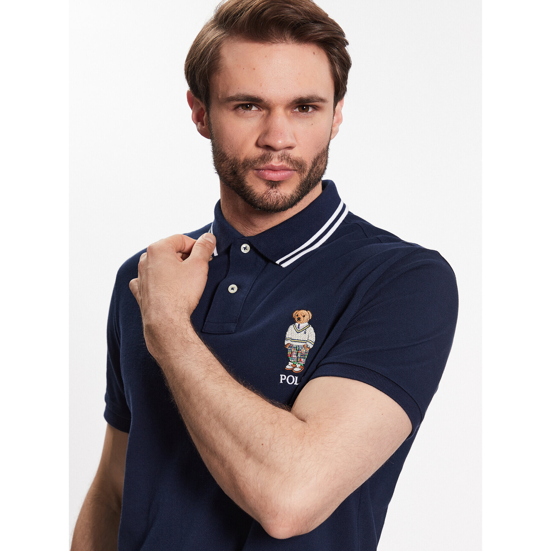 Polo Ralph Lauren Тениска с яка и копчета 710867573003 Тъмносин Slim Fit - Pepit.bg