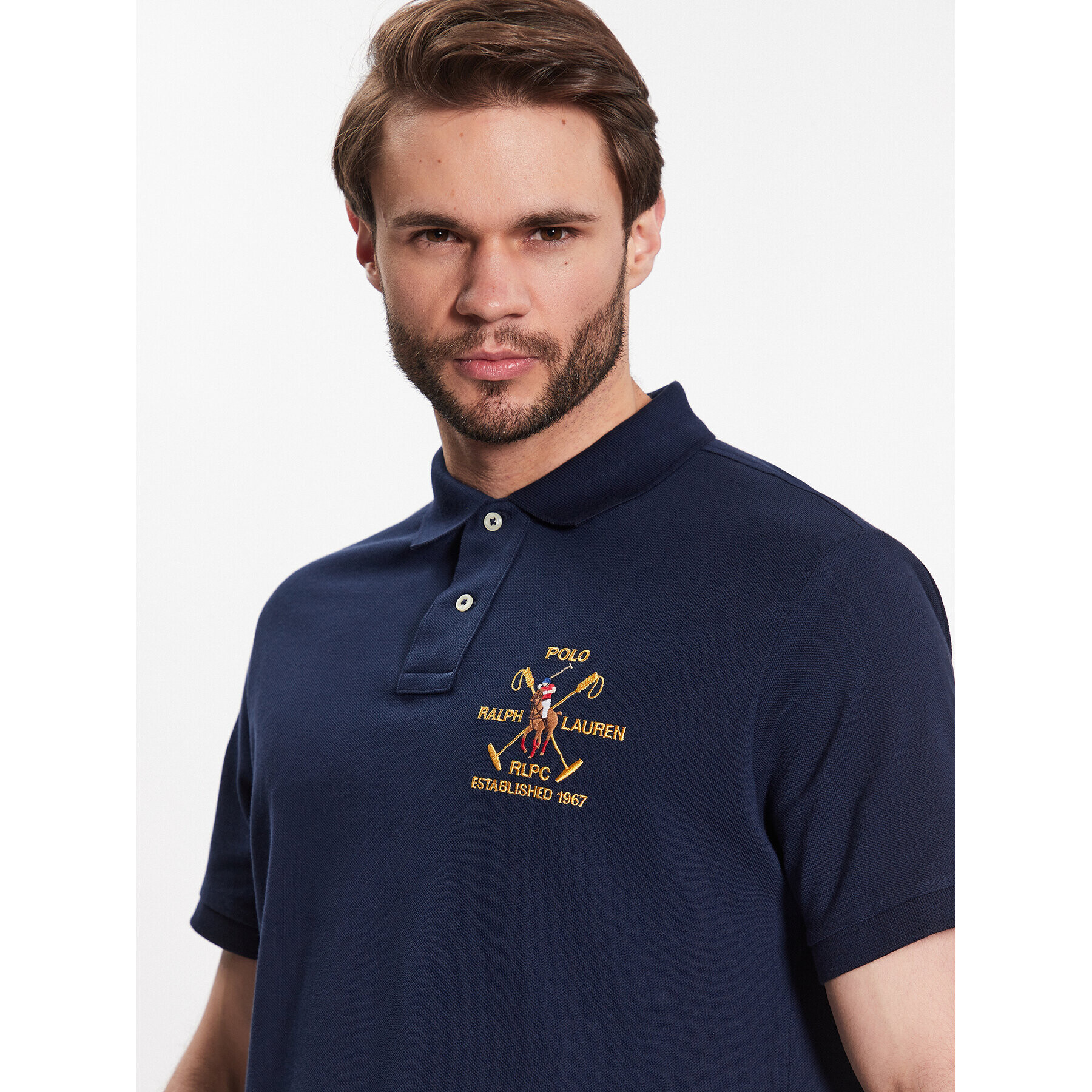 Polo Ralph Lauren Тениска с яка и копчета 710900615002 Тъмносин Custom Slim Fit - Pepit.bg