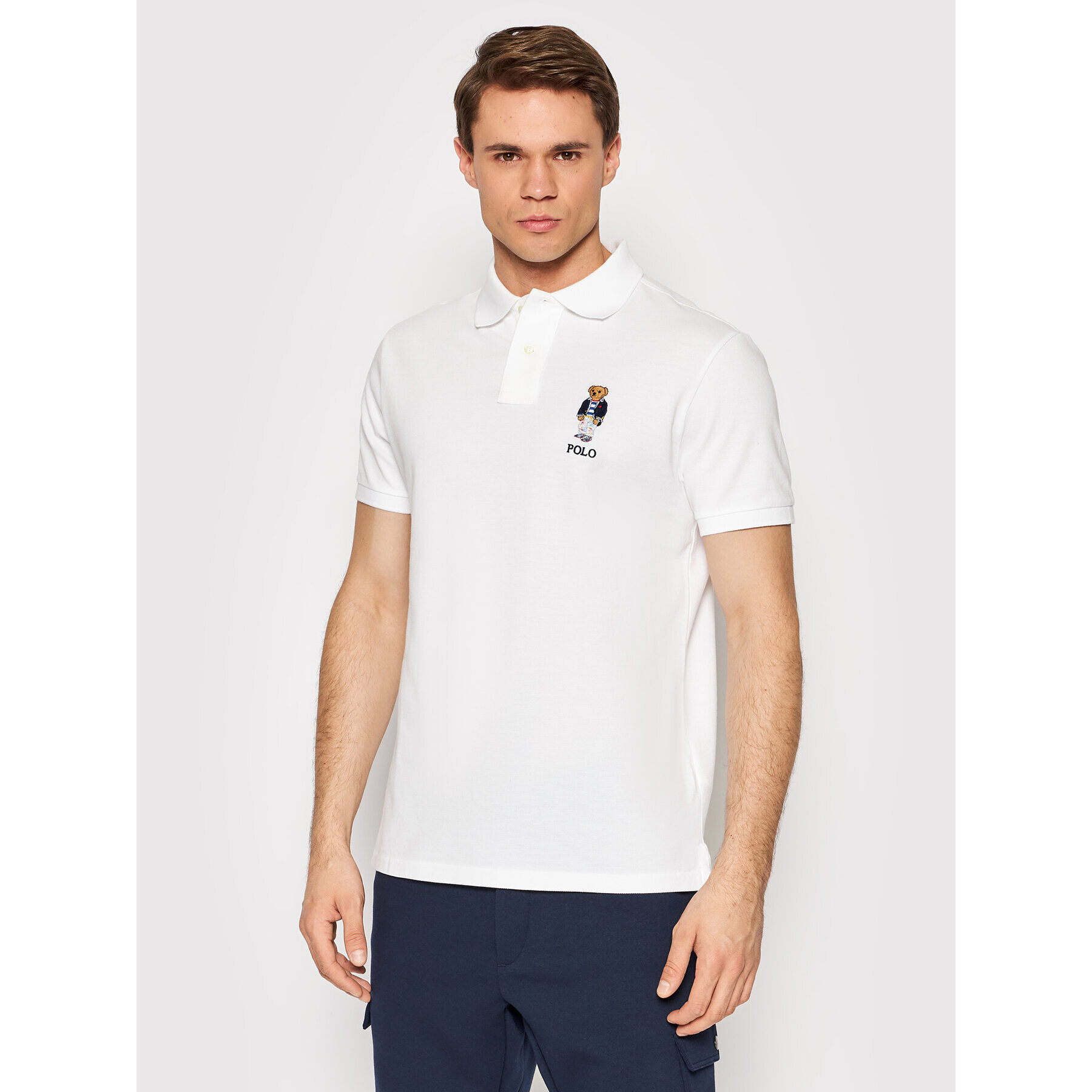 Polo Ralph Lauren Тениска с яка и копчета 710853312006 Бял Slim Fit - Pepit.bg