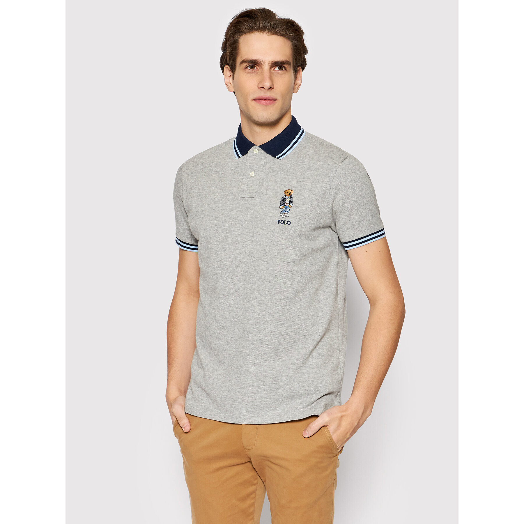 Polo Ralph Lauren Тениска с яка и копчета 710863211002 Сив Slim Fit - Pepit.bg