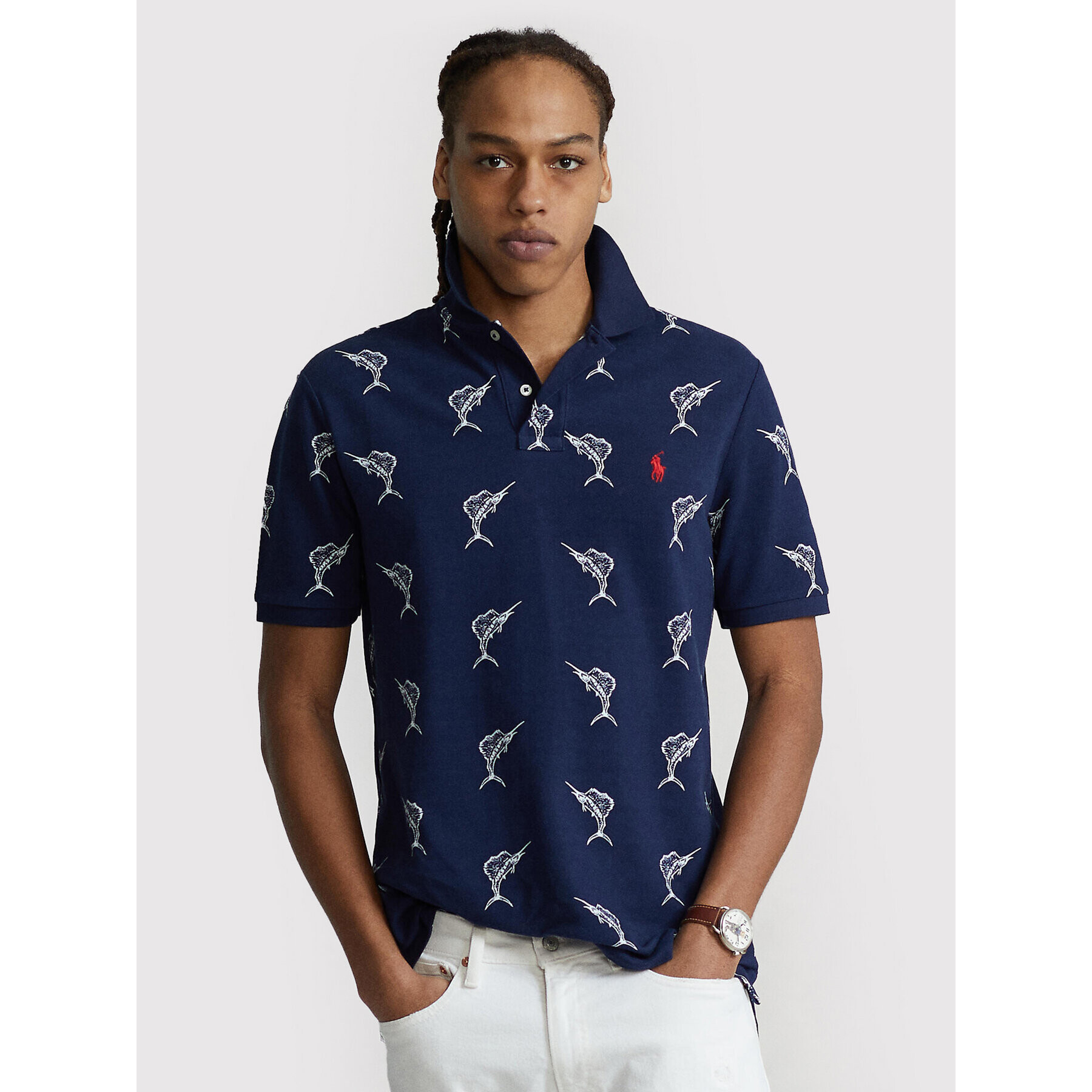 Polo Ralph Lauren Тениска с яка и копчета 710869909001 Тъмносин Custom Slim Fit - Pepit.bg