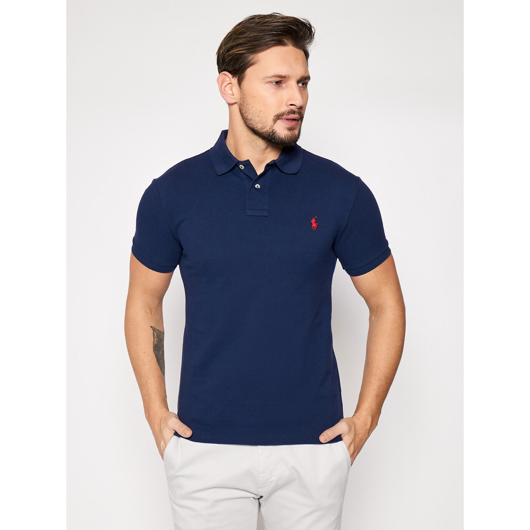 Polo Ralph Lauren Тениска с яка и копчета Core Replen 710795080 Тъмносин Slim Fit - Pepit.bg