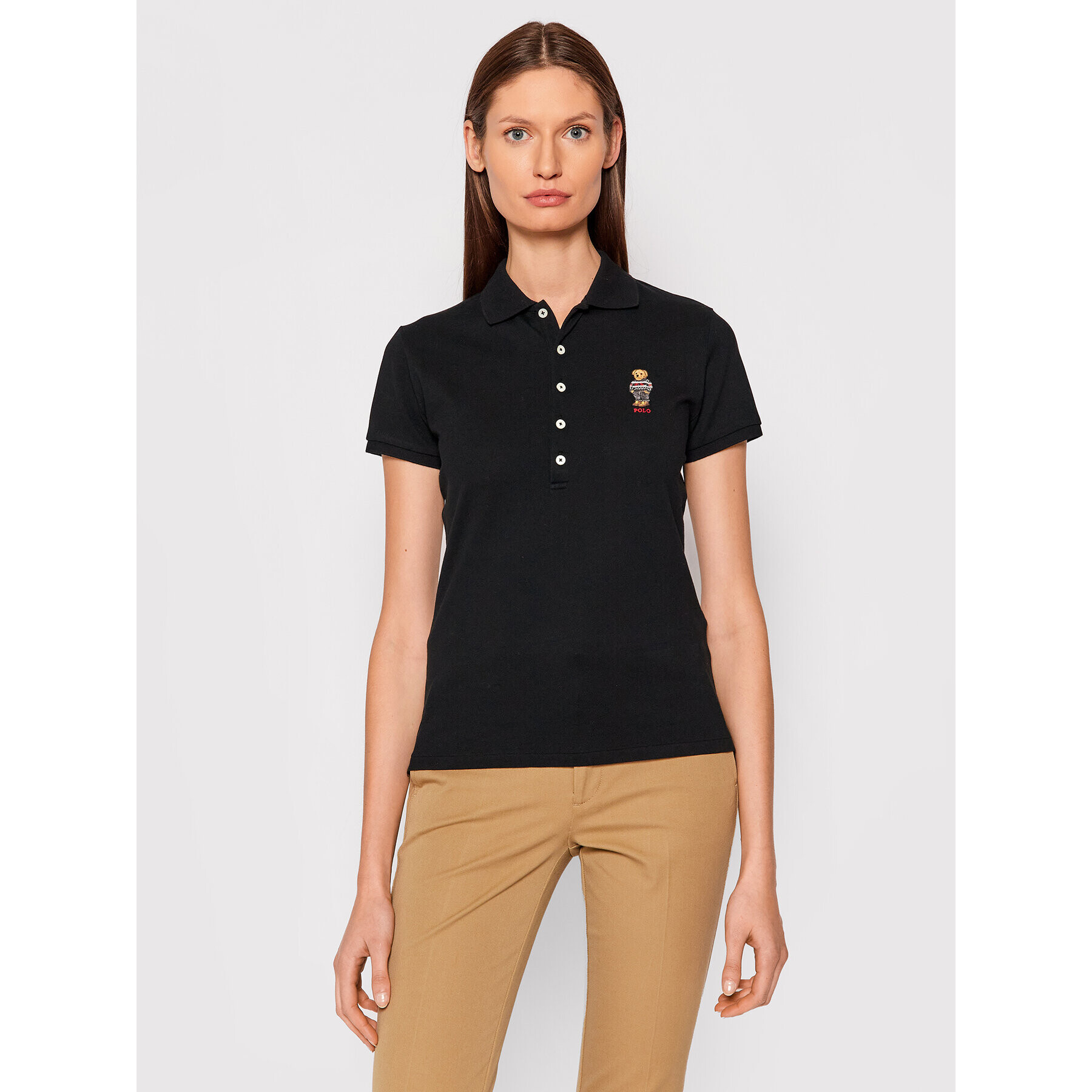 Polo Ralph Lauren Тениска с яка и копчета Ssl 211846853001 Черен Slim Fit - Pepit.bg