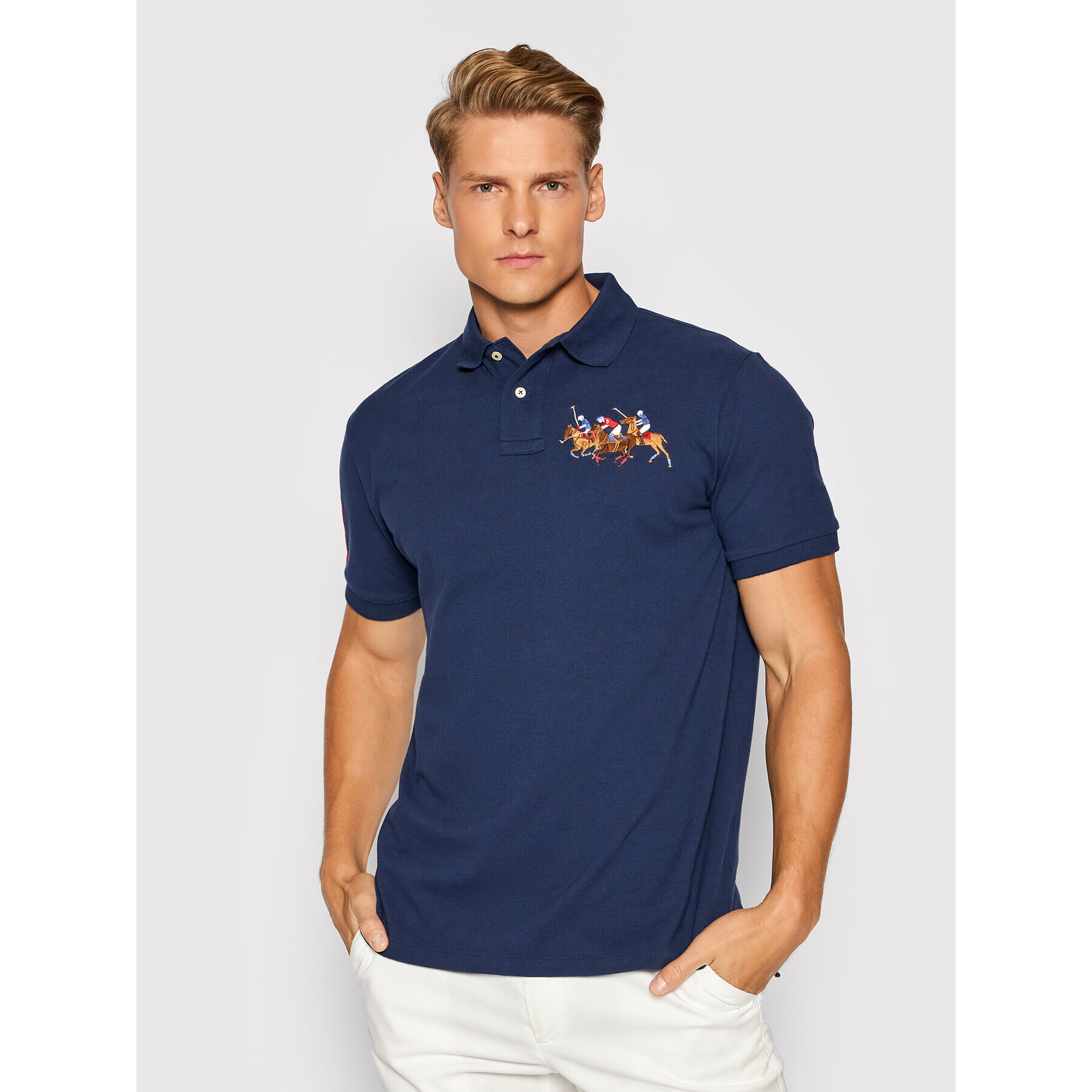 Polo Ralph Lauren Тениска с яка и копчета Ssl 710814437003 Тъмносин Slim Fit - Pepit.bg