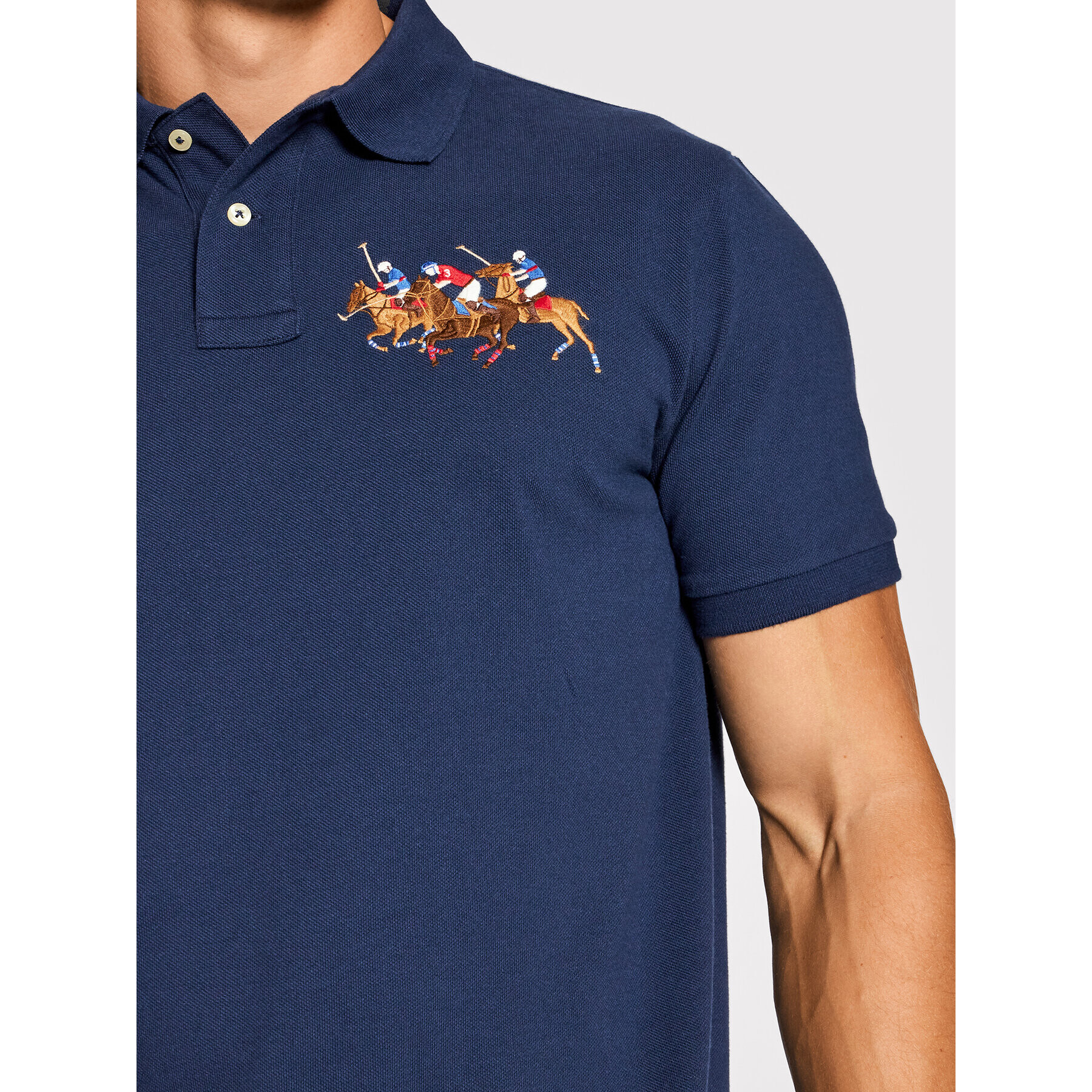 Polo Ralph Lauren Тениска с яка и копчета Ssl 710814437003 Тъмносин Slim Fit - Pepit.bg