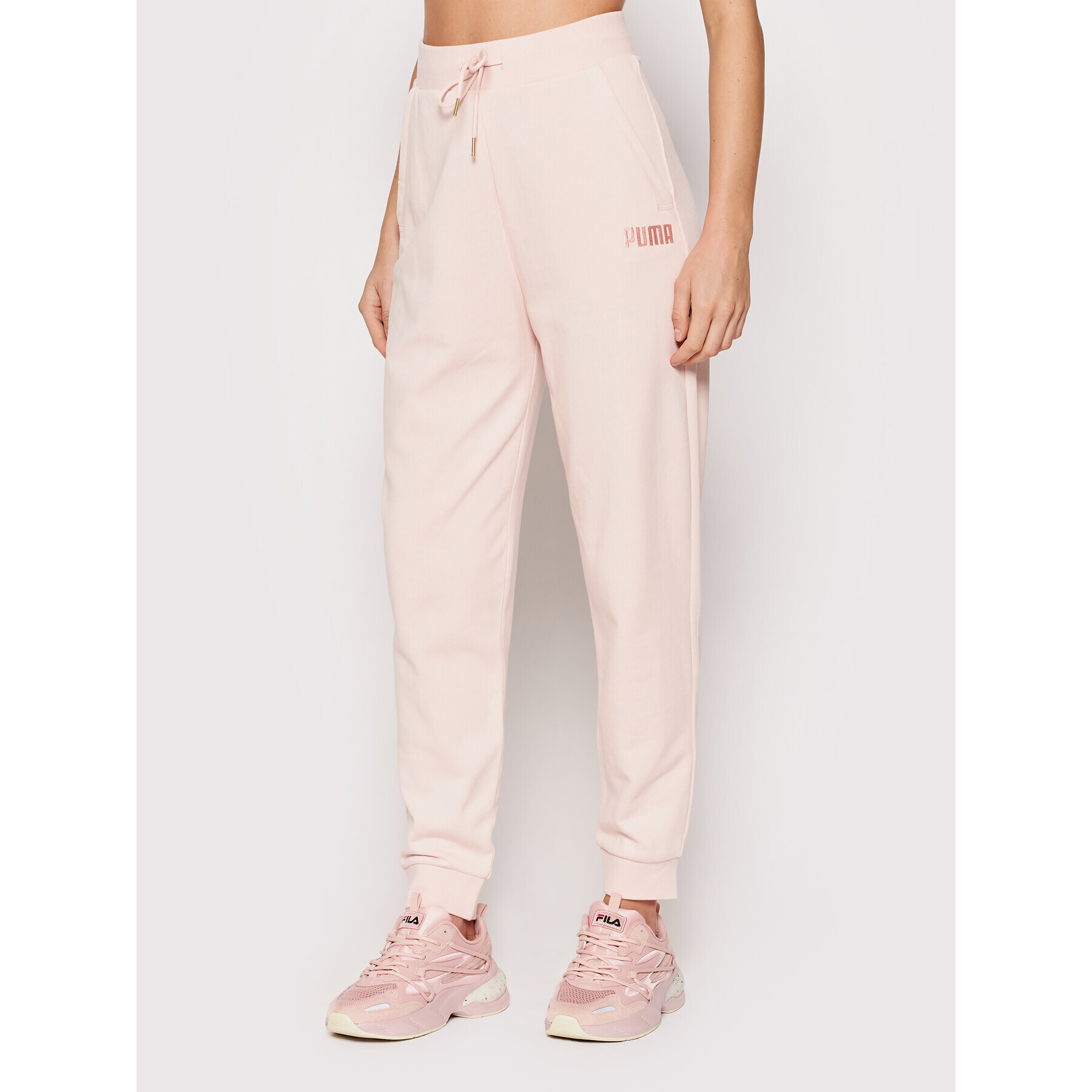 Puma Долнище анцуг High Waist 589528 Розов Relaxed Fit - Pepit.bg